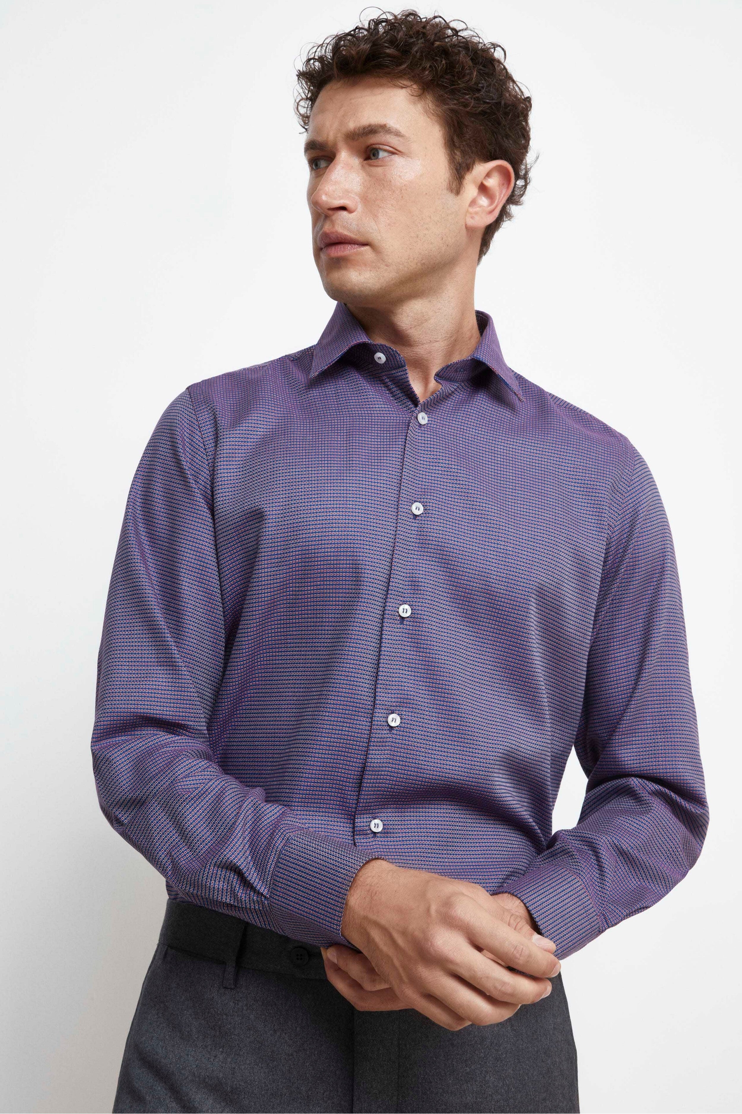 Regular Fit Shirt with Classic Collar - Blue-Red pattern