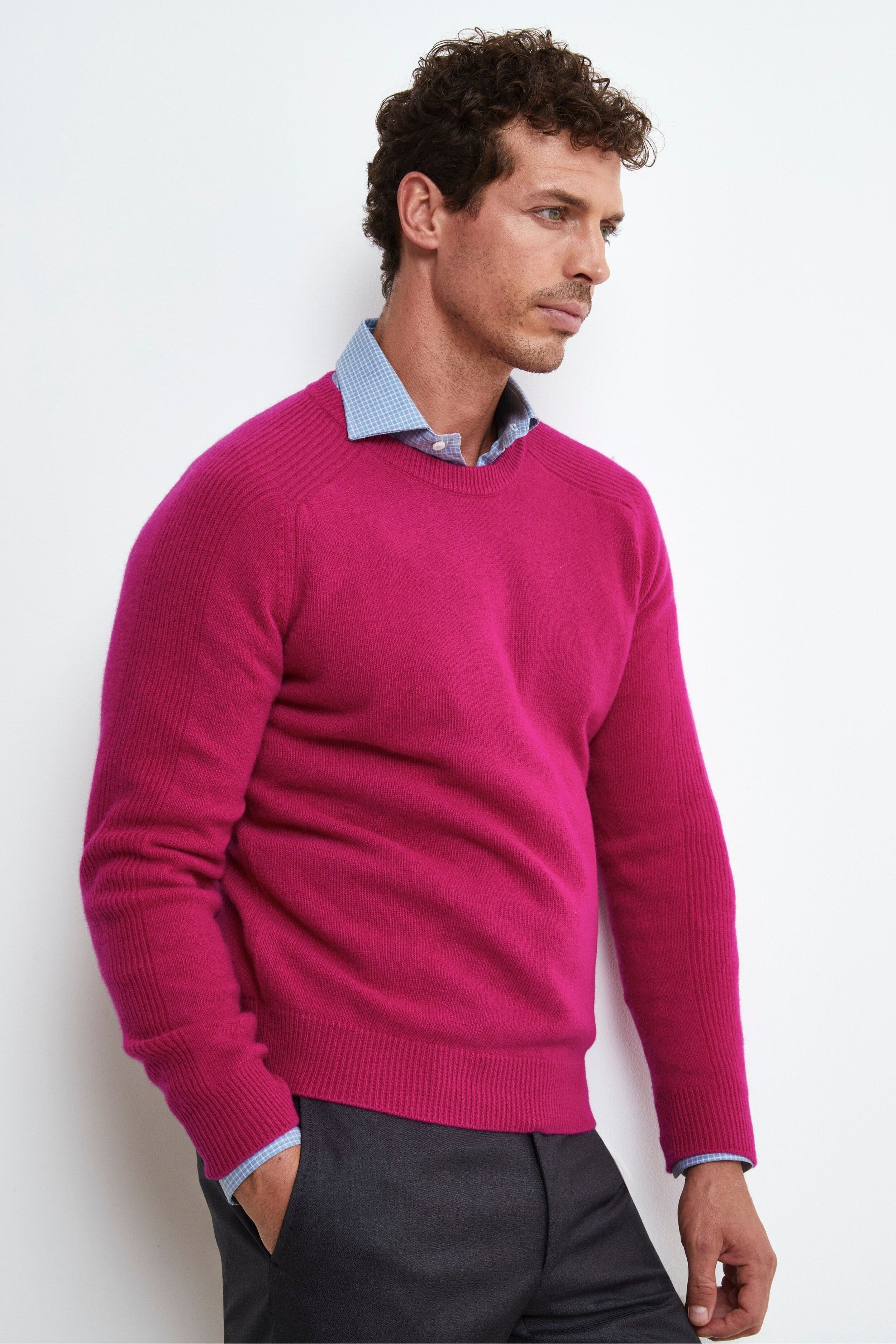 Pull Col Rond en Laine et Cachemire - MAGENTA