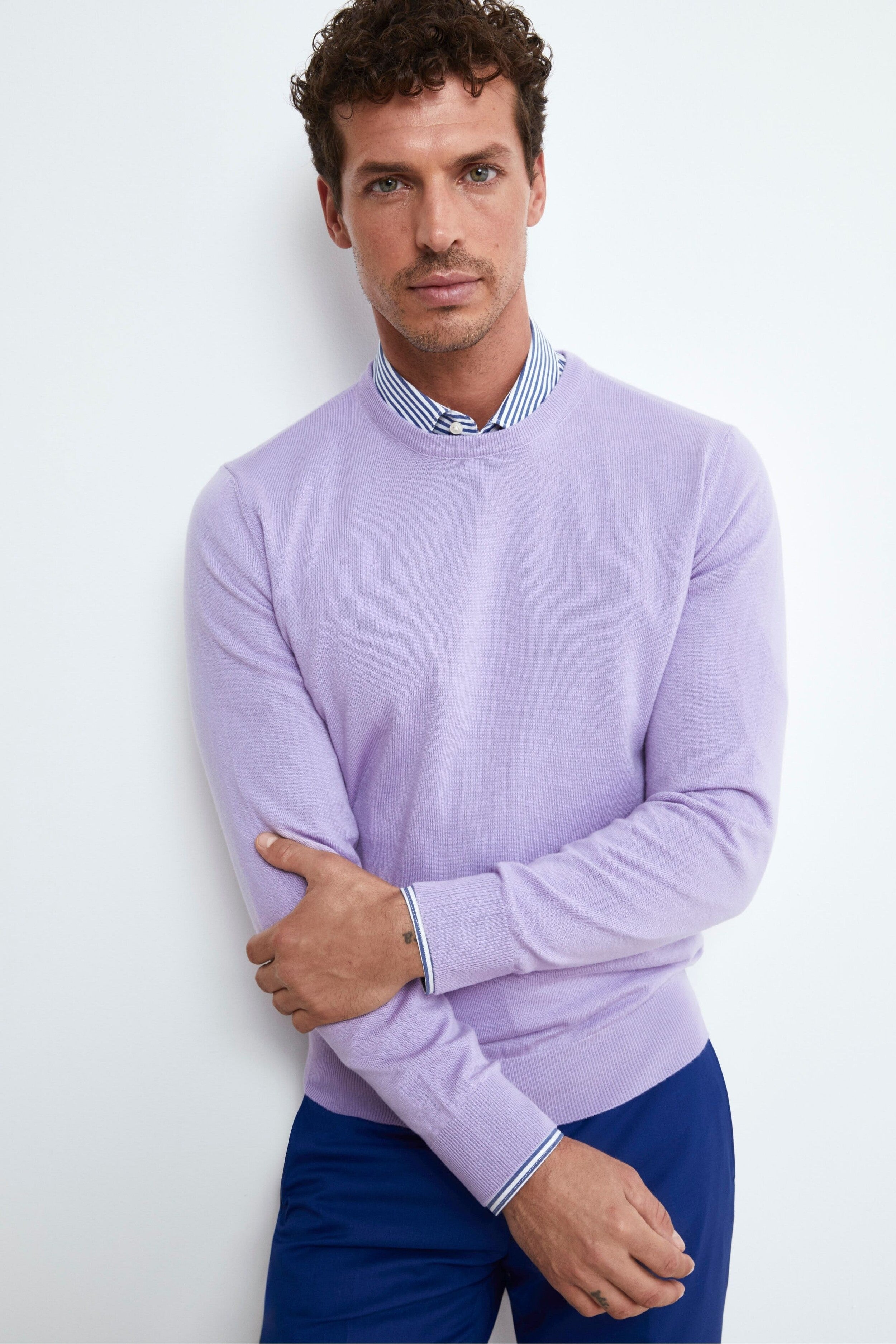 Merino Wool Crewneck Sweater - Lilac