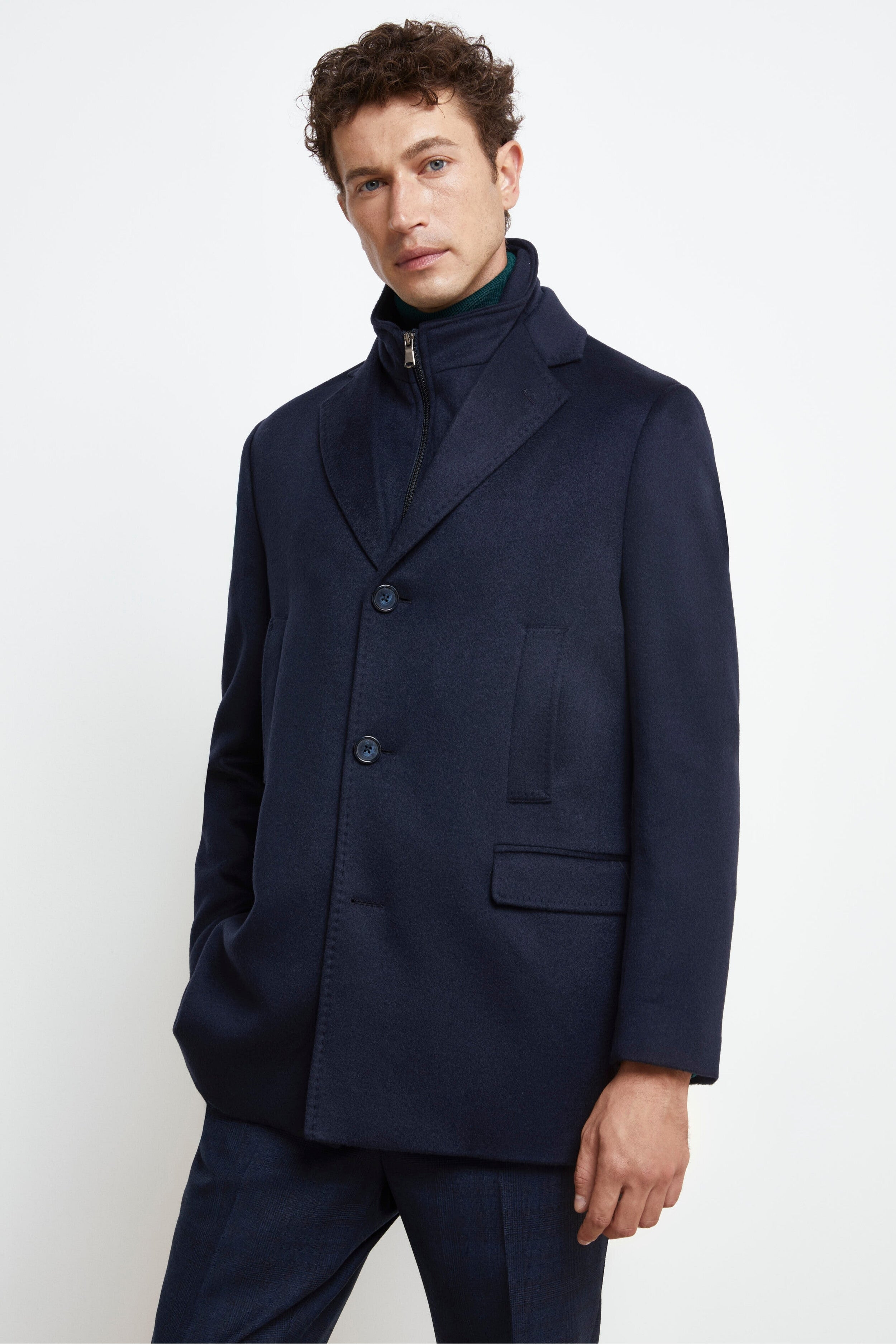 Short Coat in Wool and Cashmere - BLUE