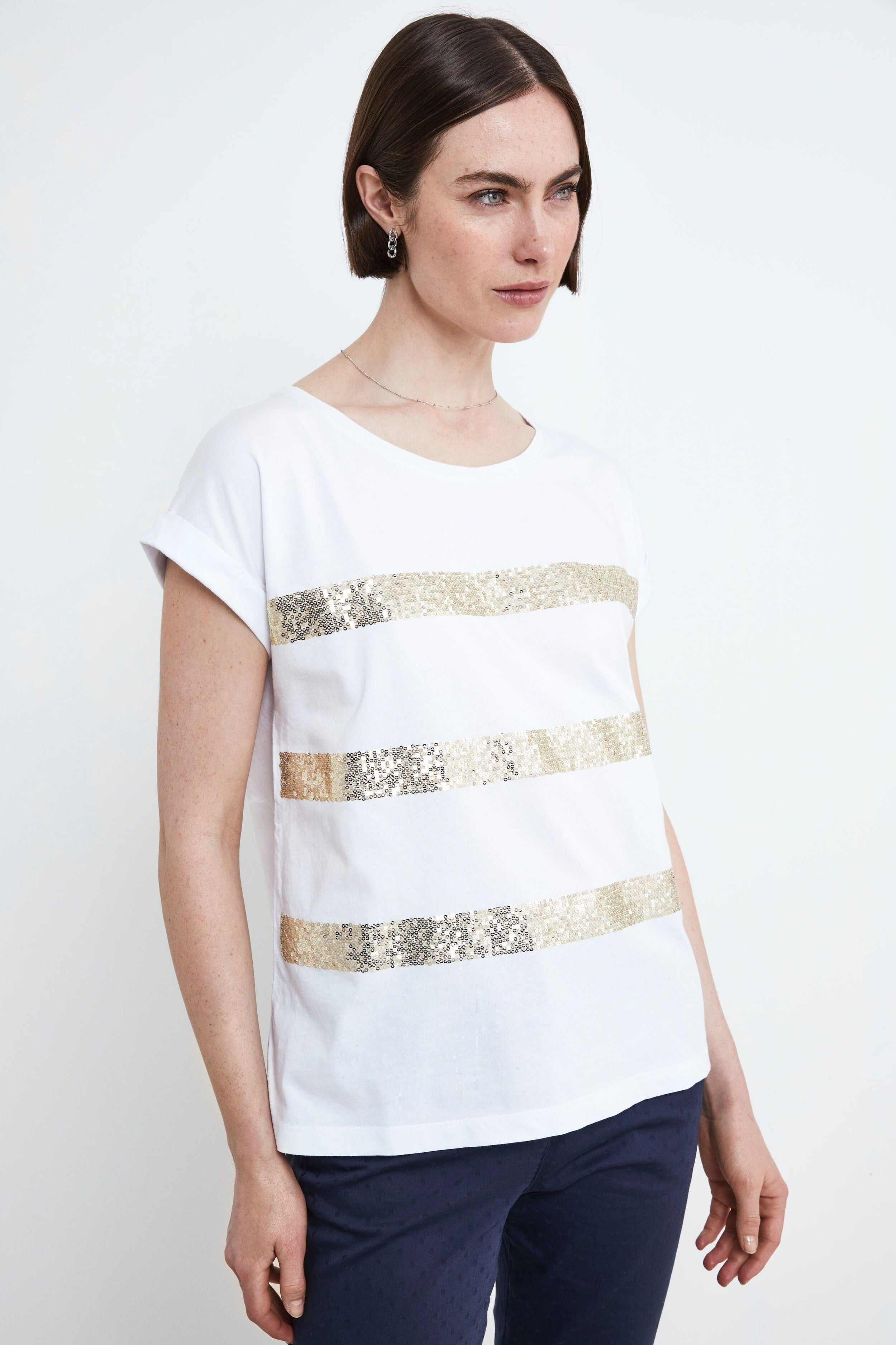 T-shirt avec paillettes en coton - BLANC