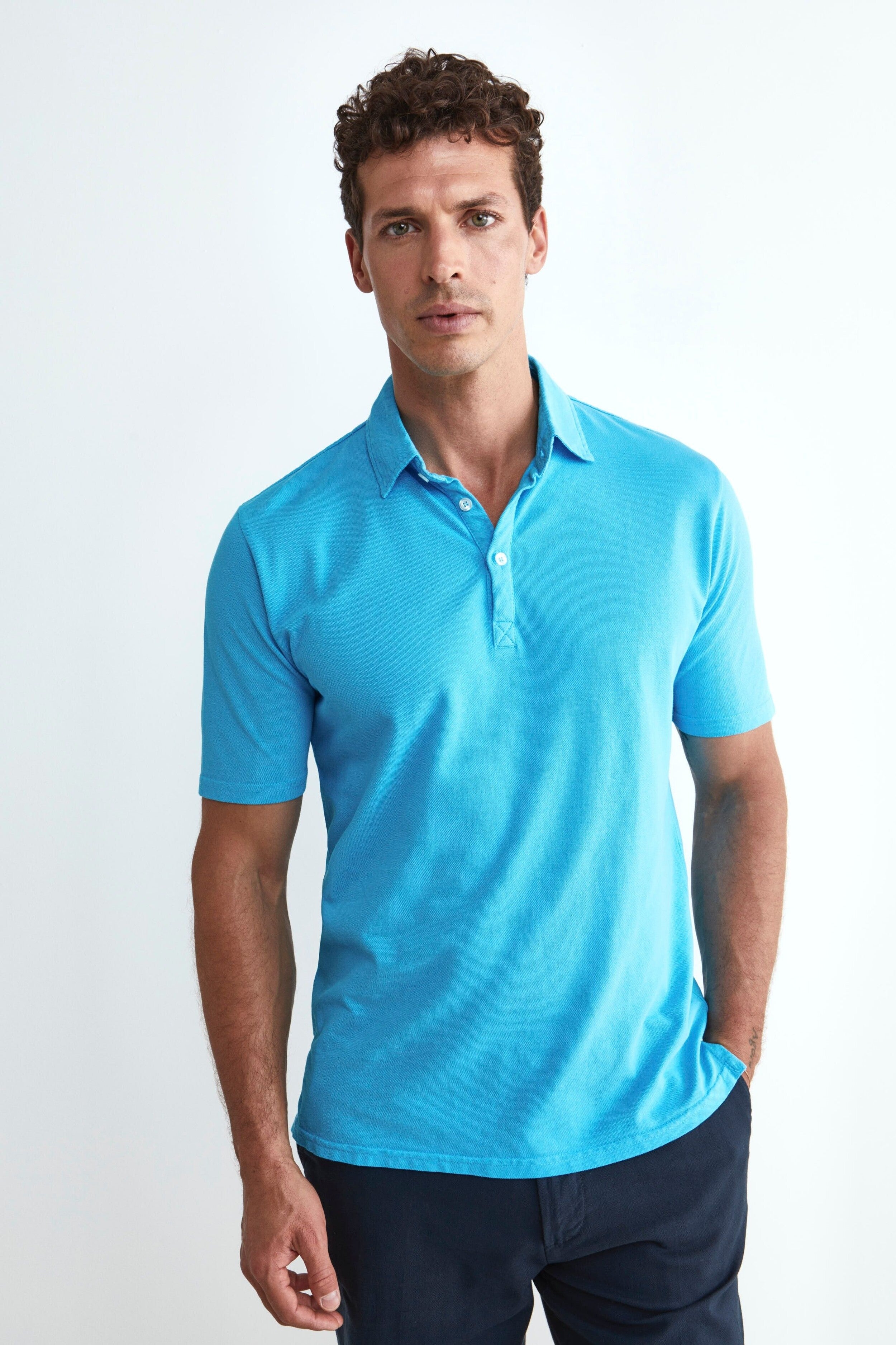 Polo slim en coton - Turquoise