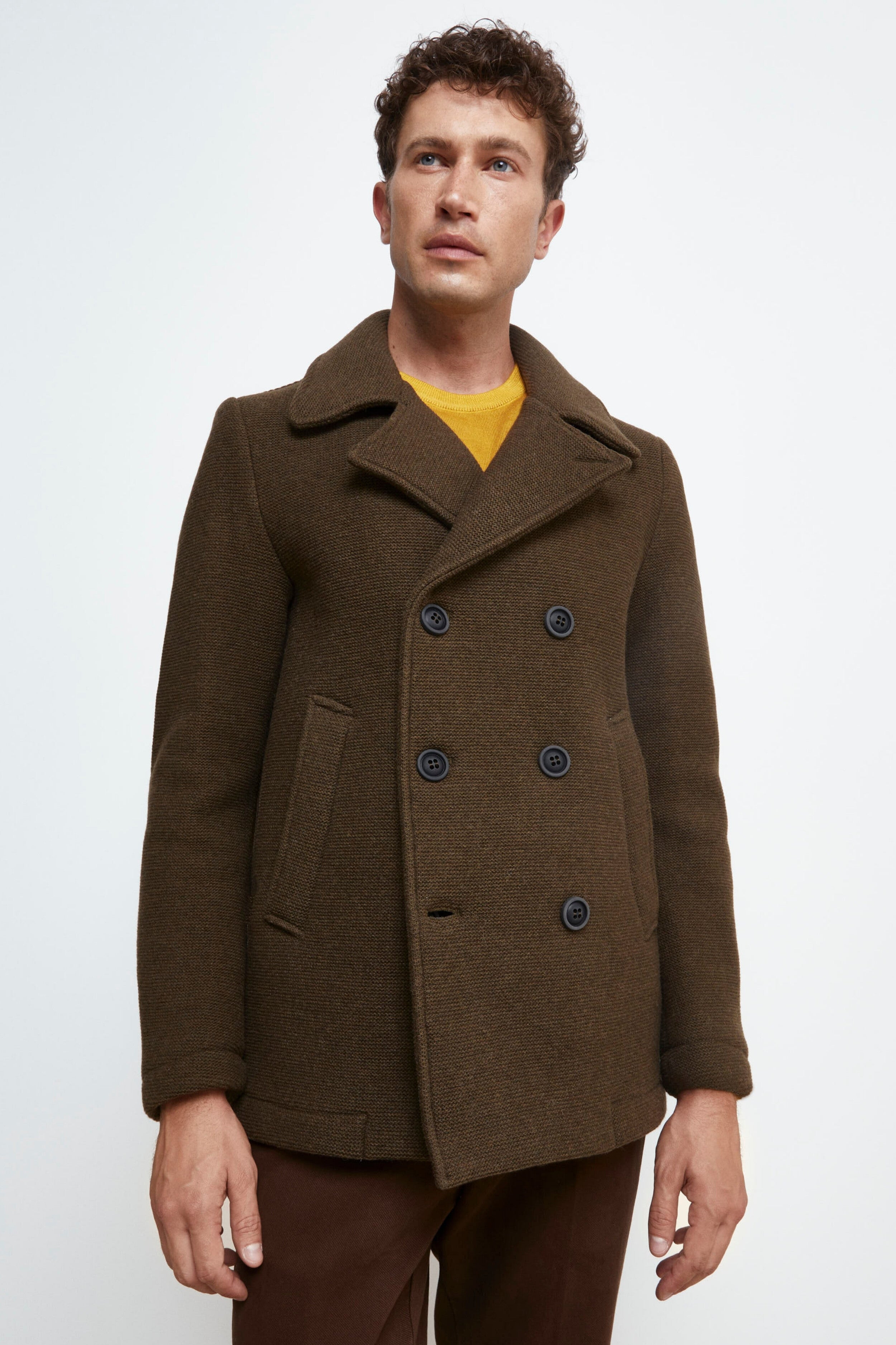 Double-breasted peacoat coat - brown