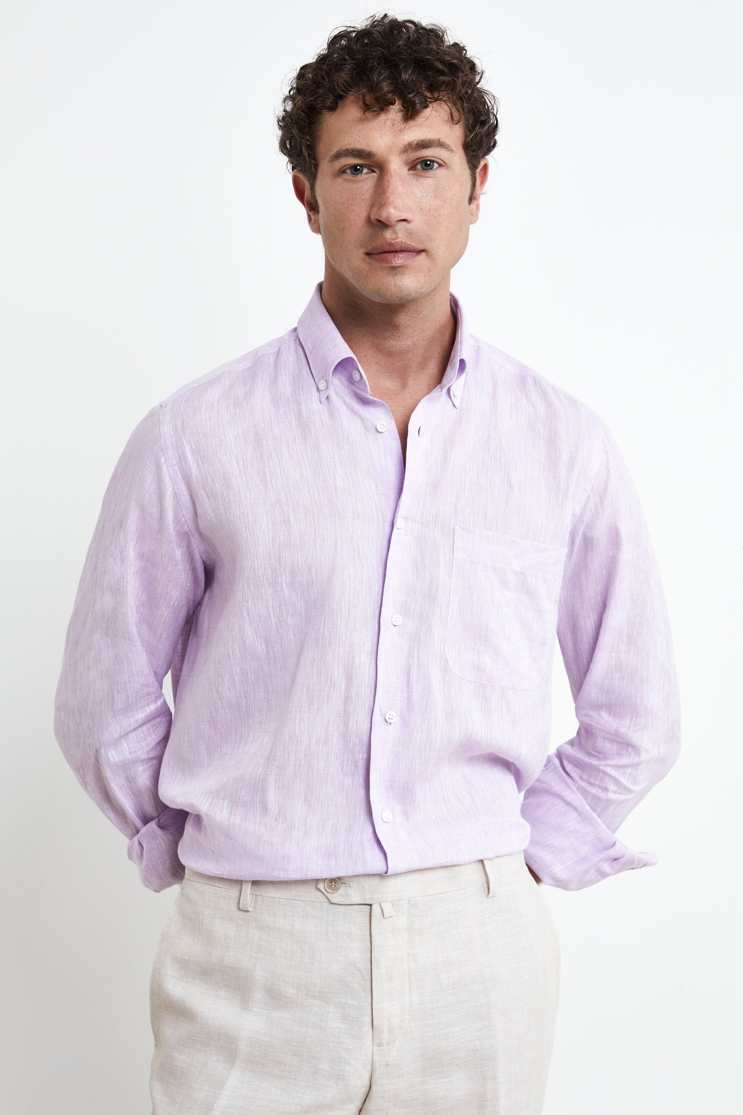 Chemise Regular Fit en lin - Glycine pourpre