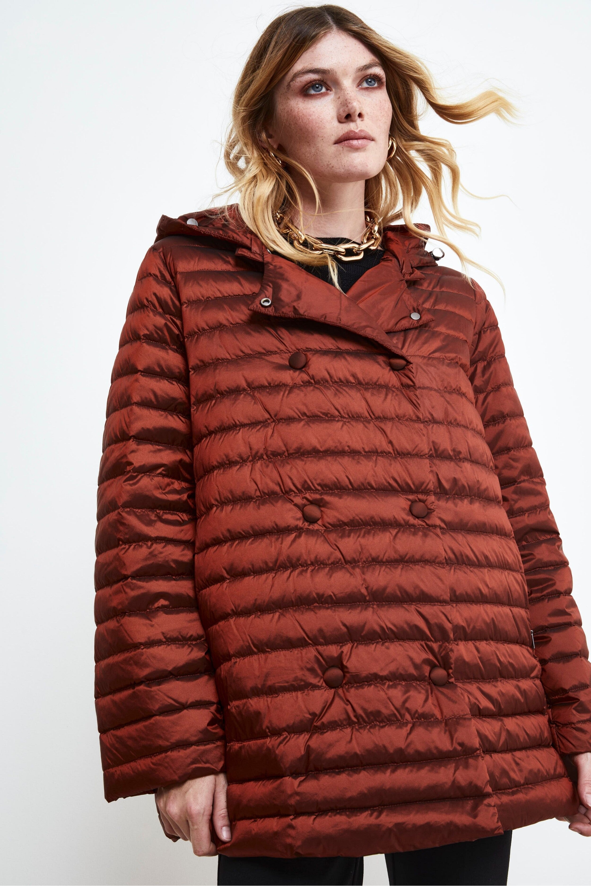 Quilted Diamond Down Jacket - Burnt brown