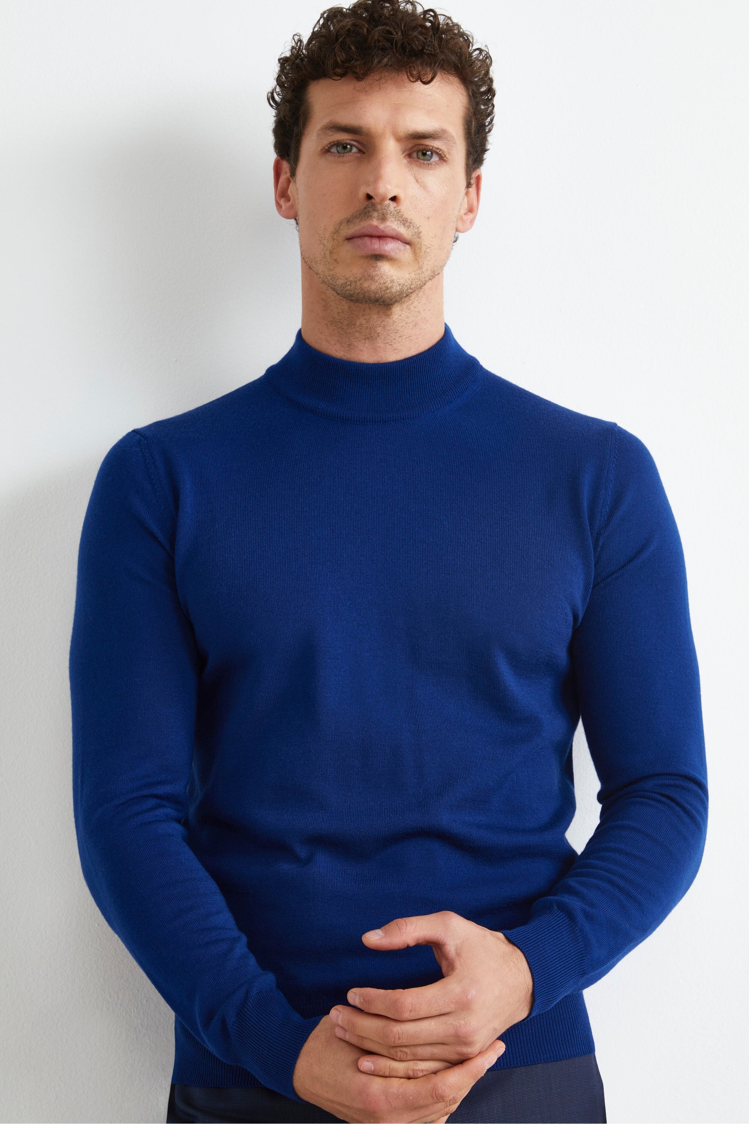 Rollkragenpullover aus Merinowolle - Mittelblau