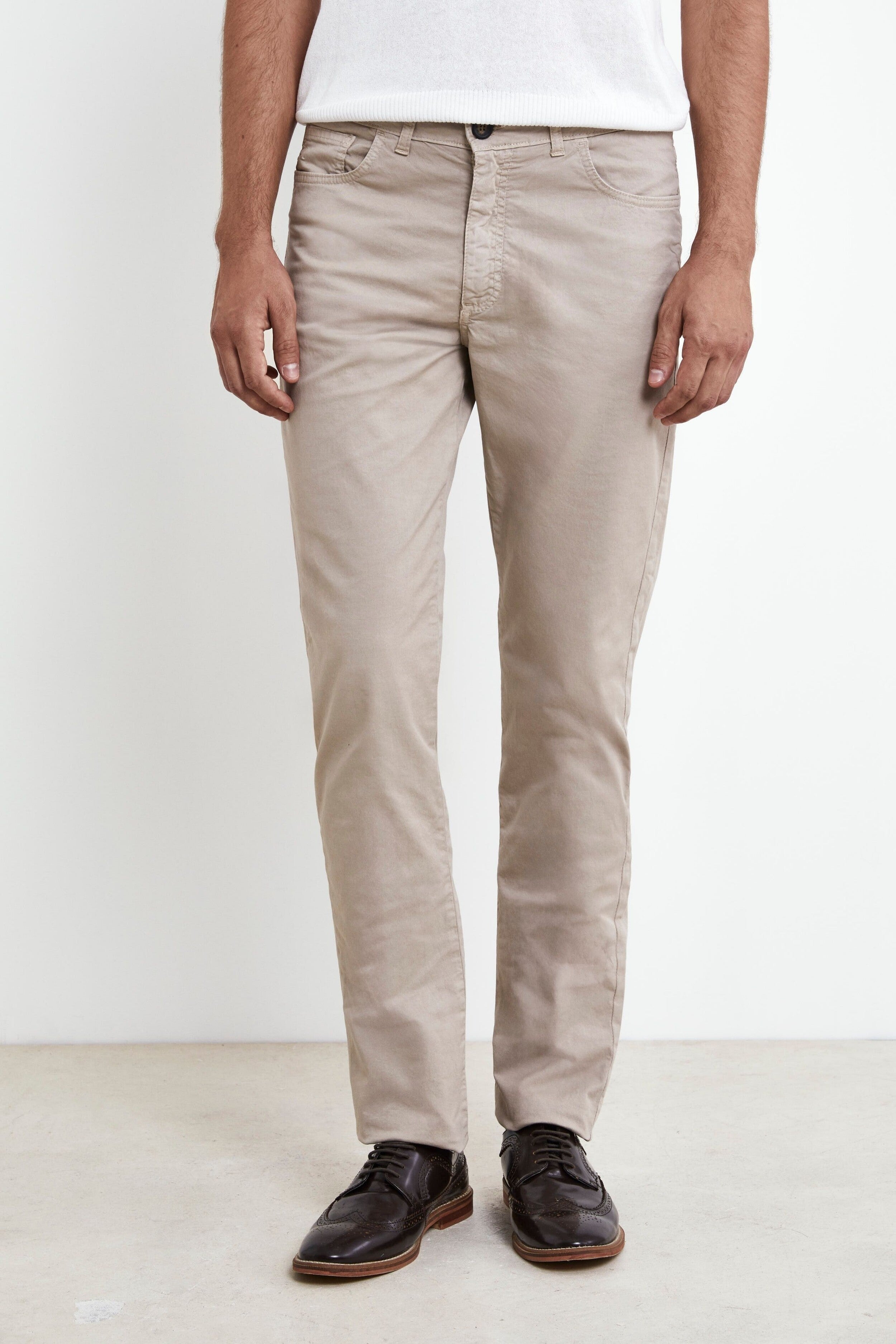 Pantalon en coton avec cinq poches - Brun sable