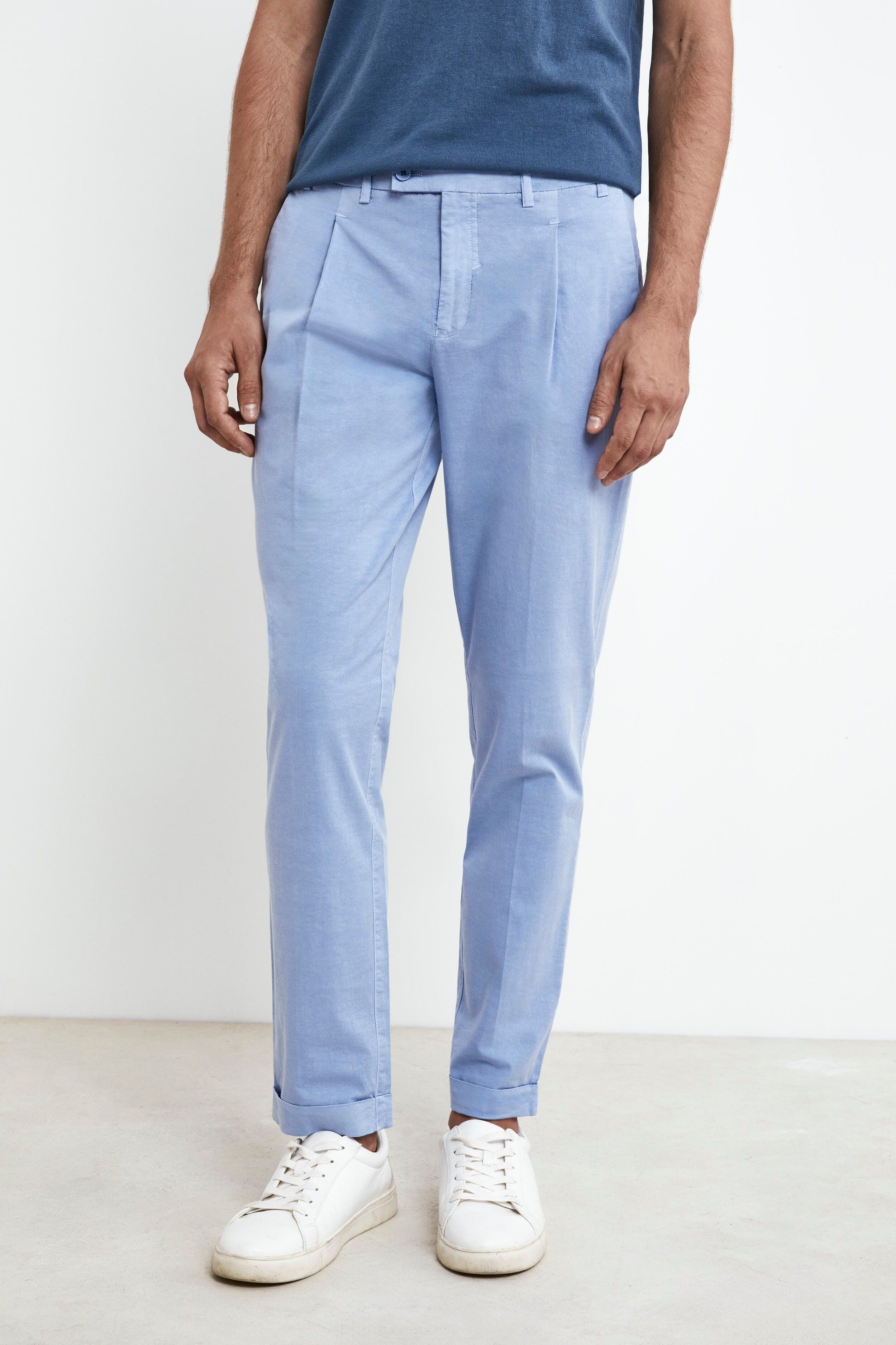 Pantalon slim en coton - Bleu clair