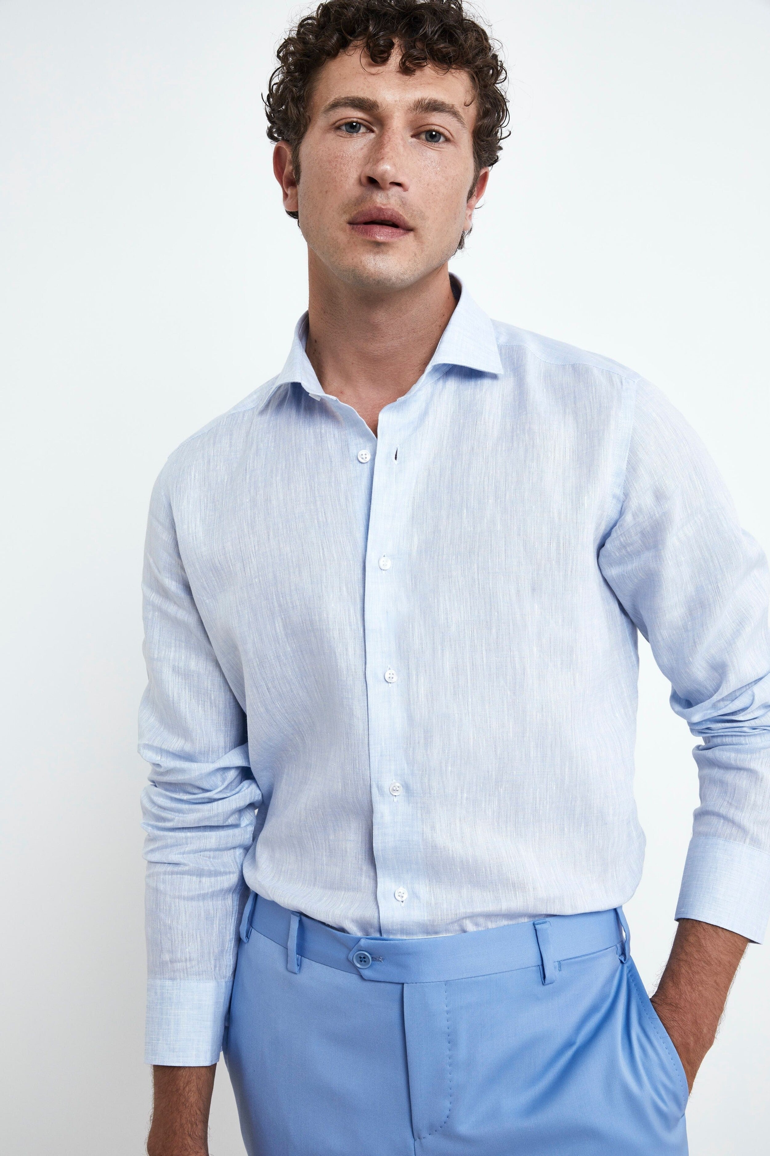 Chemise en lin pour homme - Bleu clair