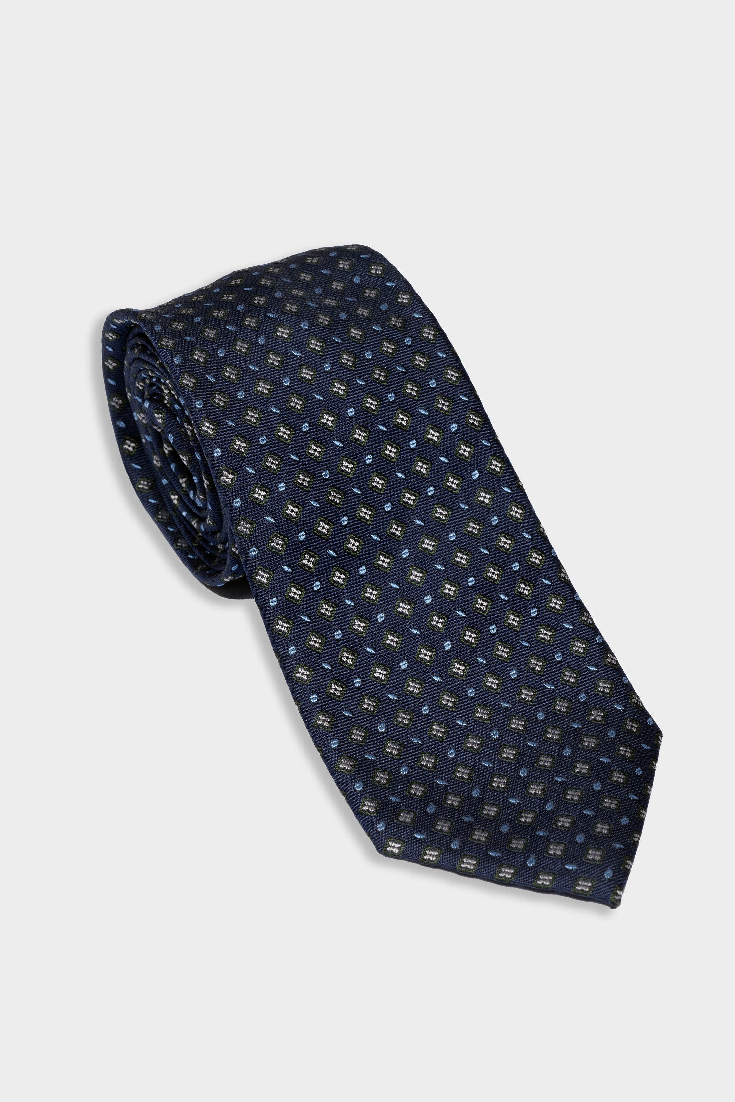 Tie in silk for man - BLUE/BEIGE PATTERN