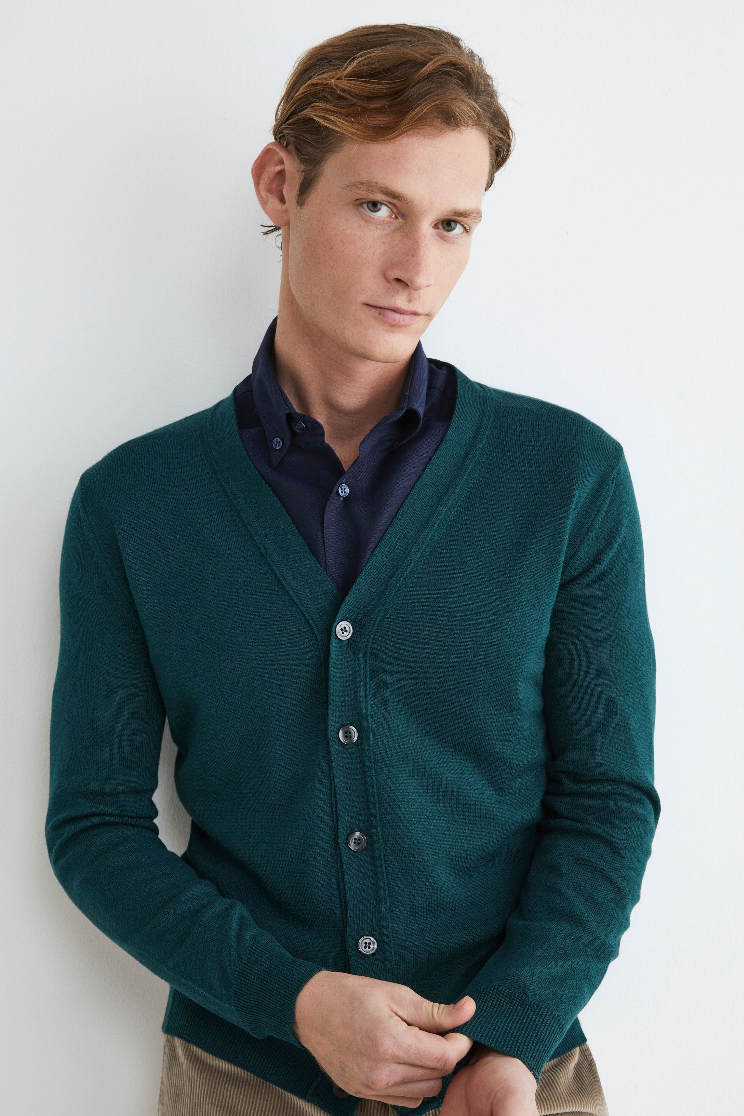 Woollen buttoned cardigan - Dark green