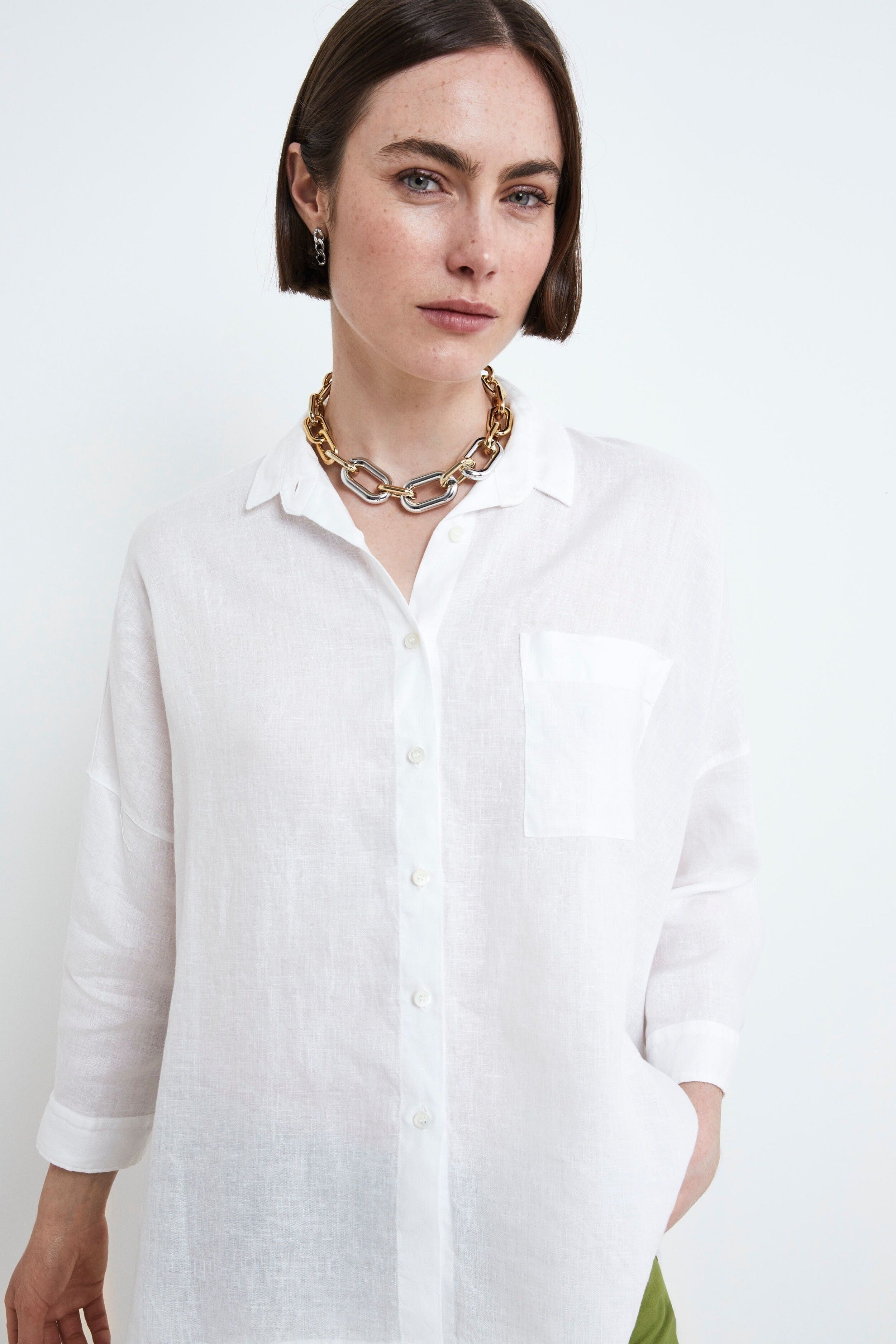 Linen Over Shirt - WHITE