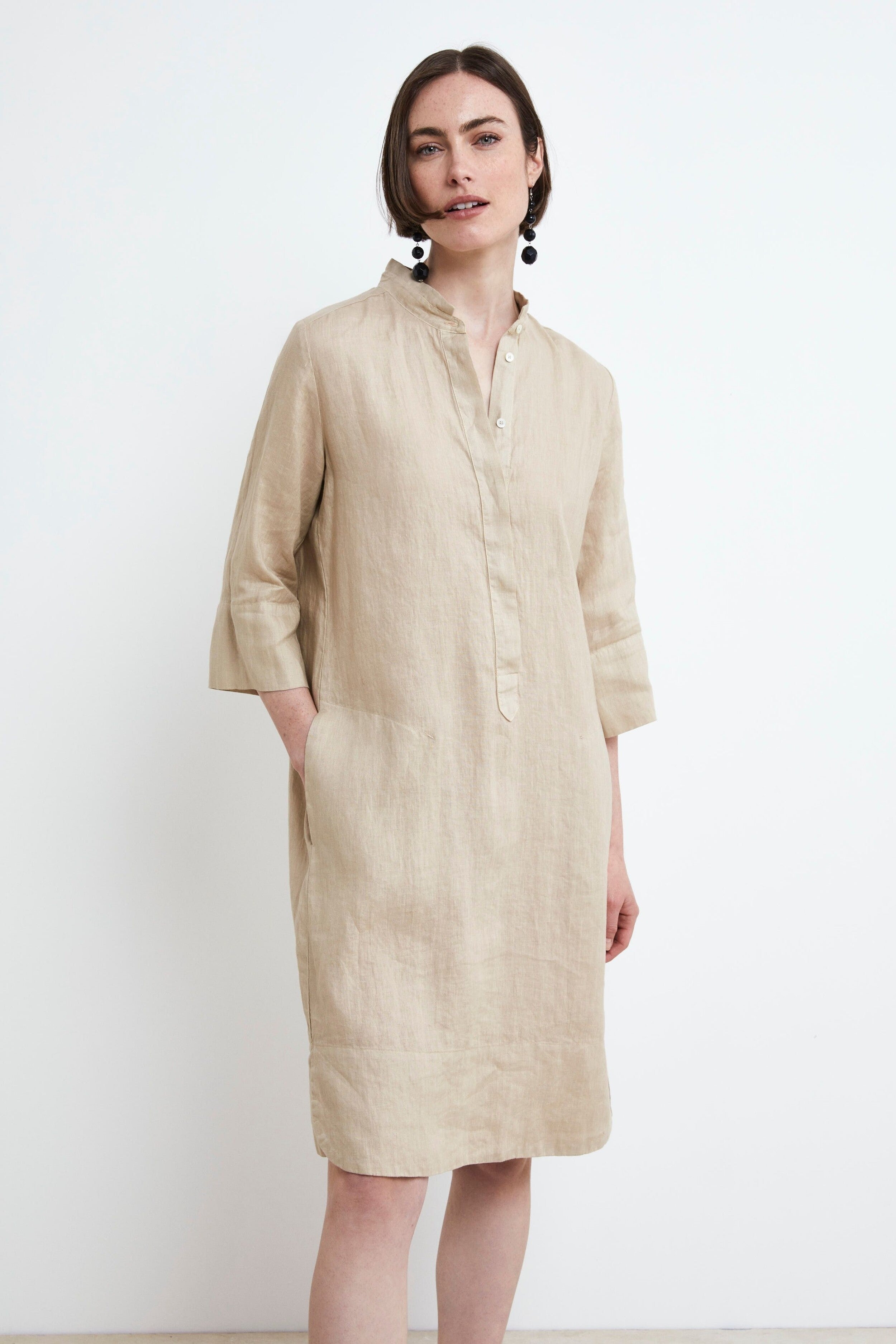 Robe-chemisier en lin - BEIGE