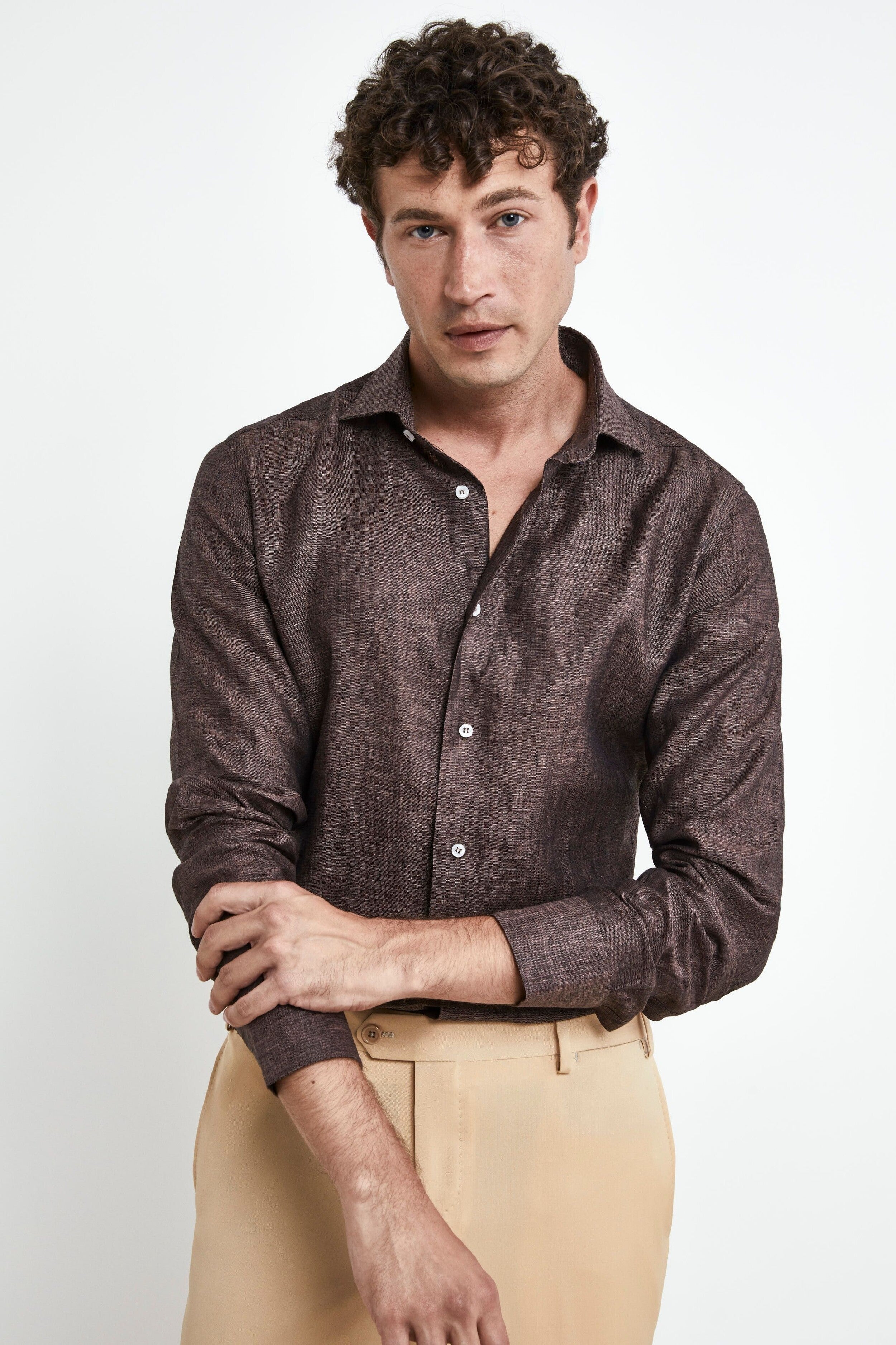 Chemise en lin pour homme - marron