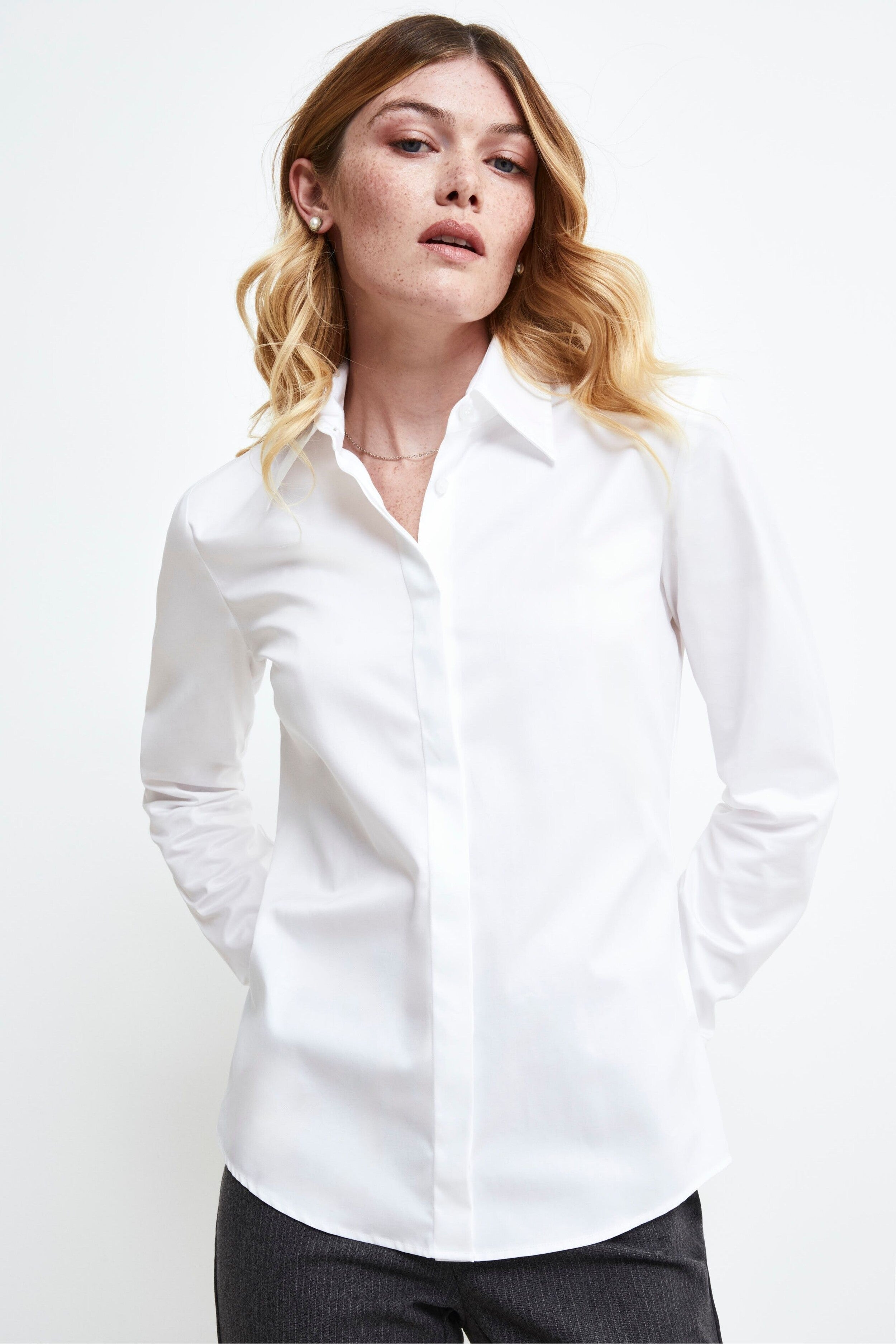 Slim cotton blouse - WHITE