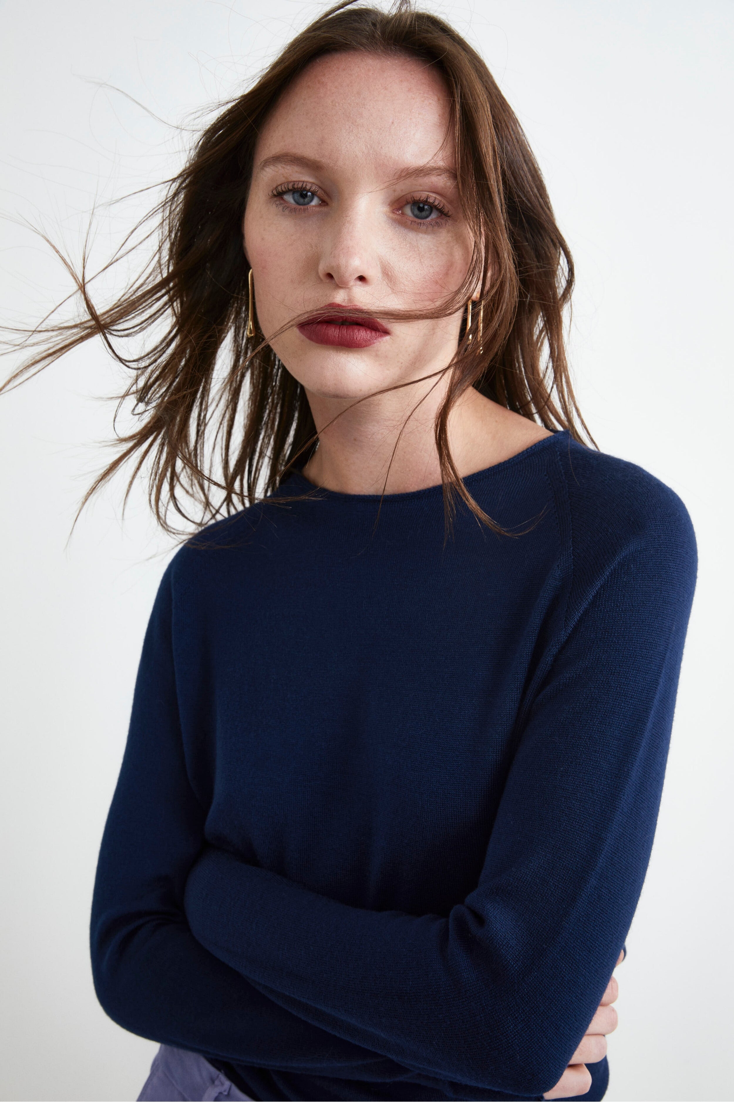 Boat Neck Sweater in Merino Wool - Navy blue