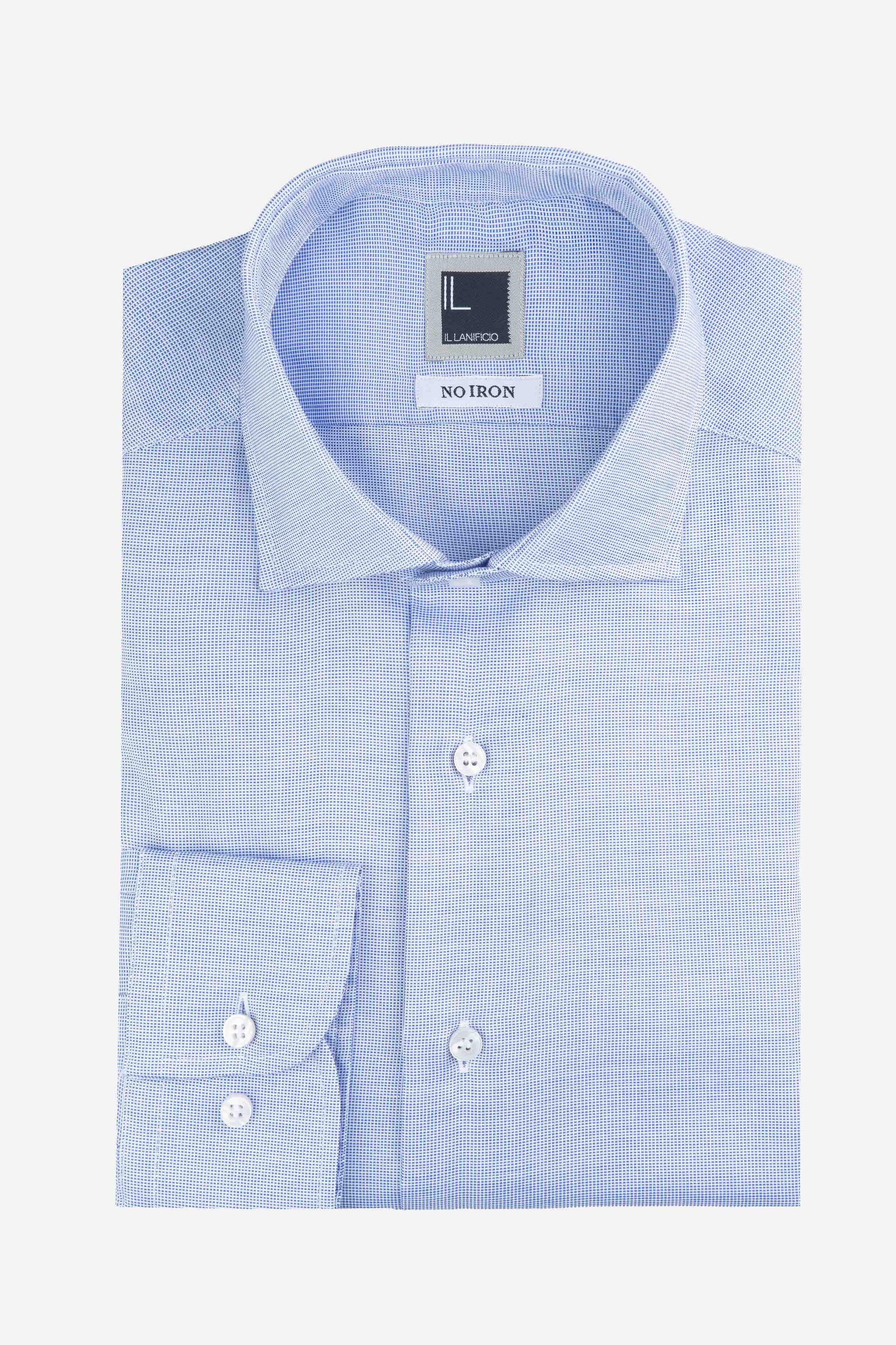 Chemise slim à micro-motifs sans fer à repasser - Motif bleu