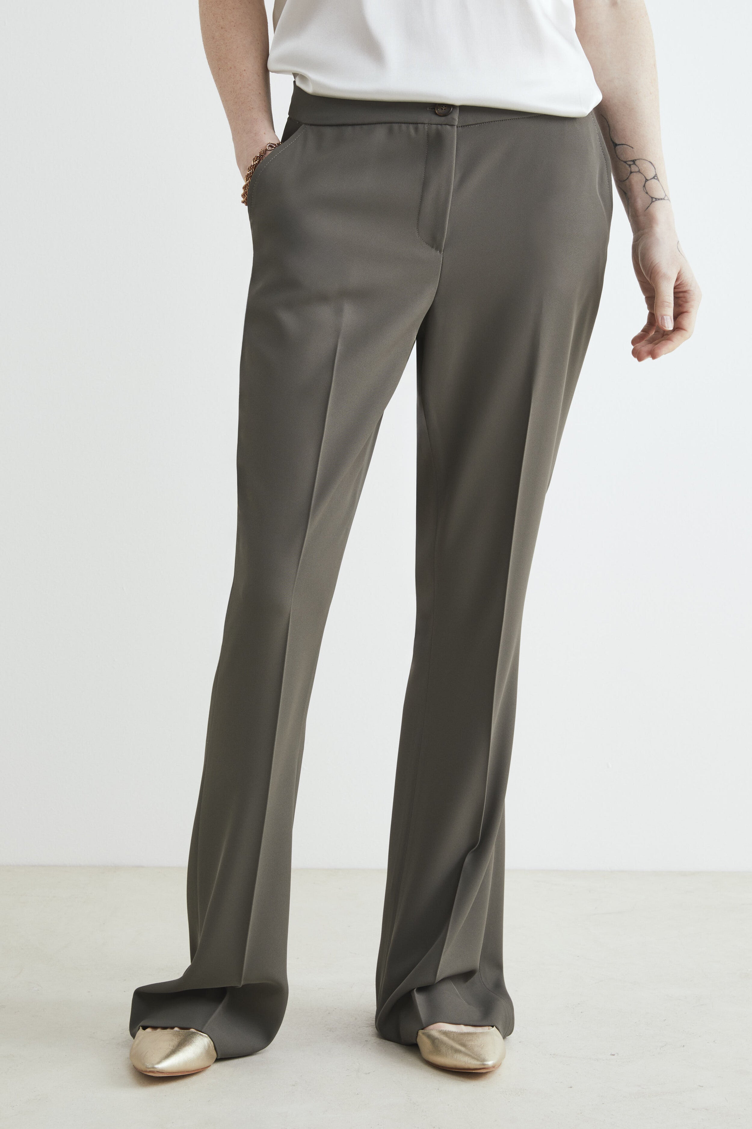 Flare trousers with pockets - Military green