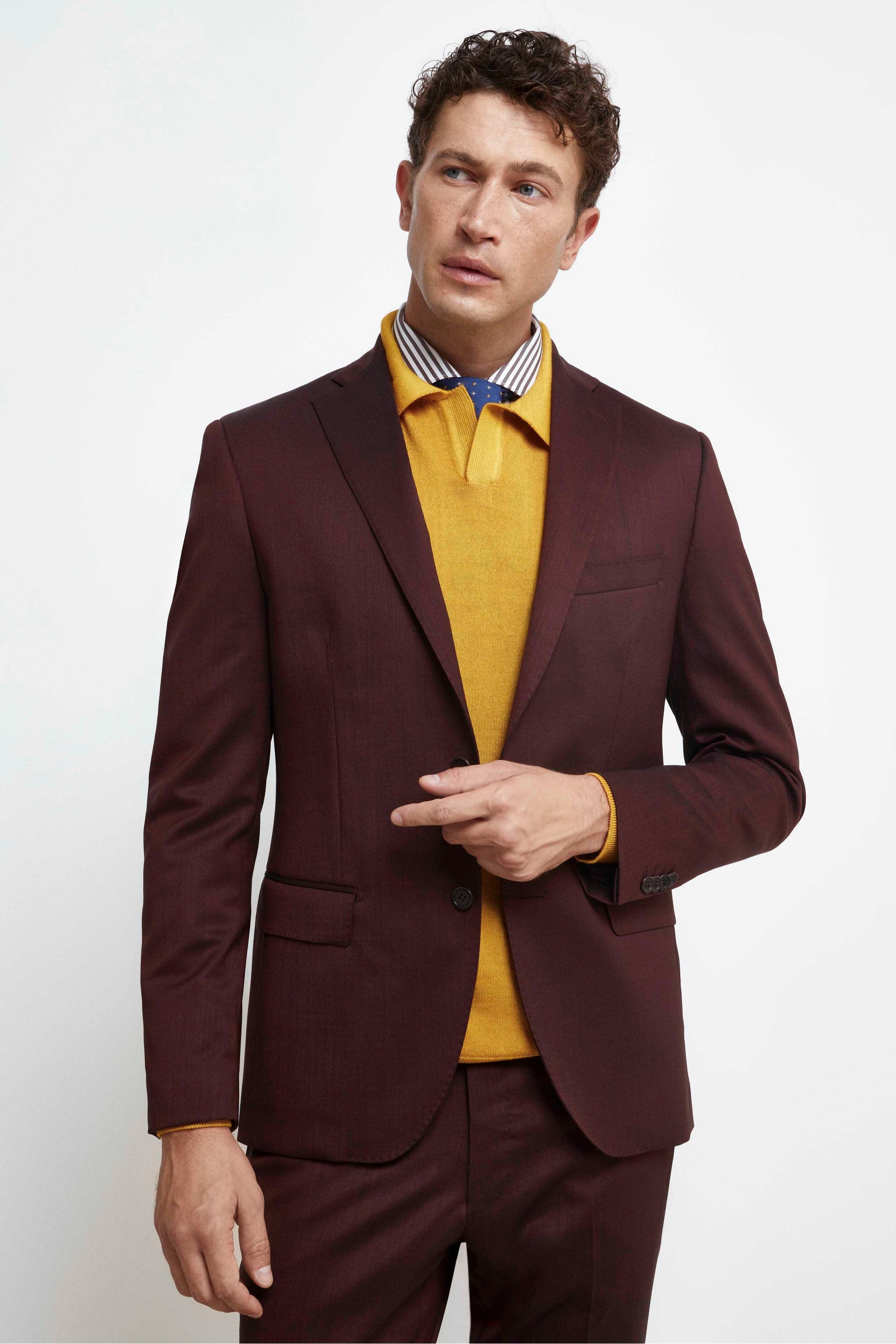 Colored Single-Breasted Slim Fit Suit - Burgundy