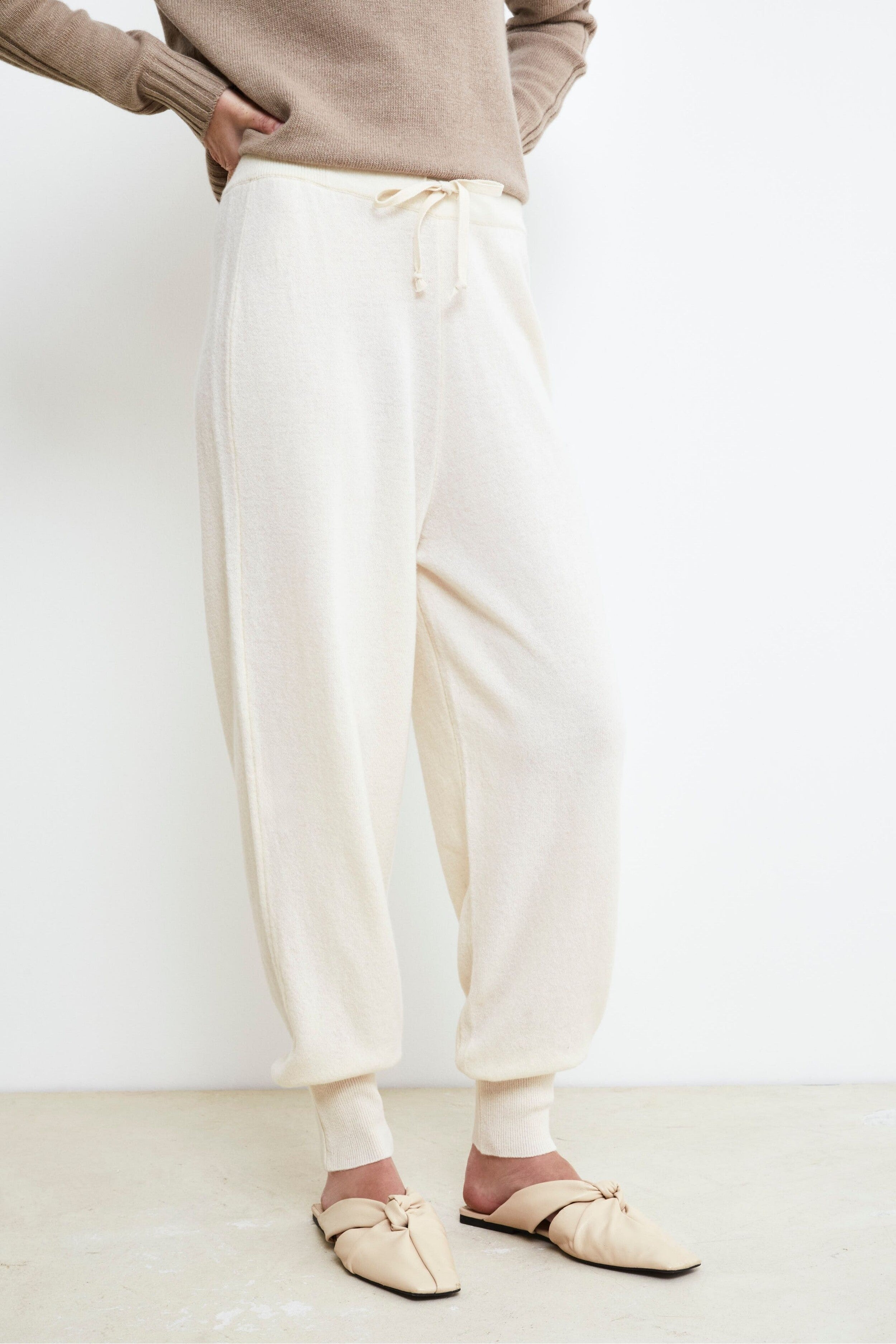 Pantalon Jogger en Laine et Cachemire - Blanc crème