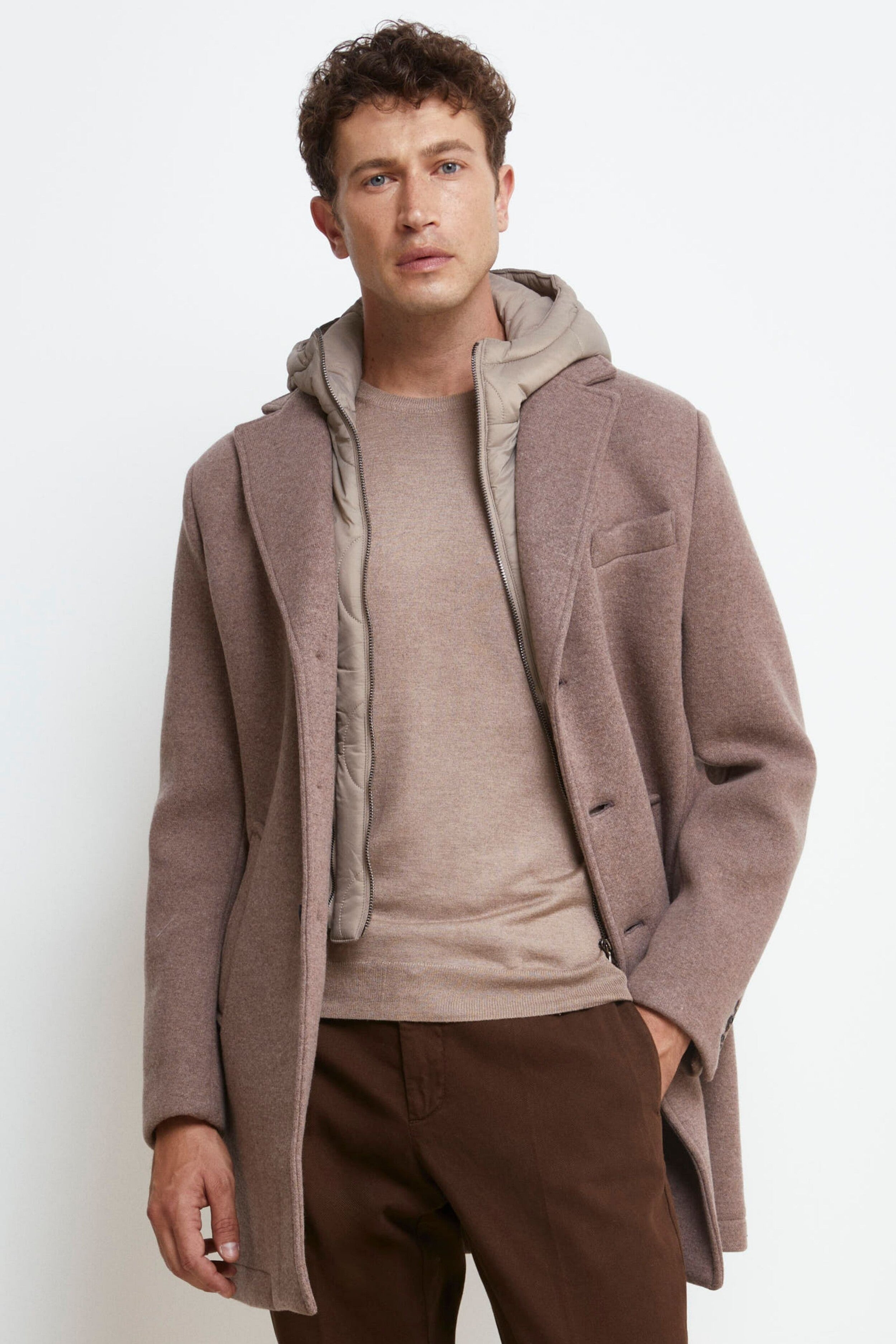 Hooded Wool Blend Coat - gray