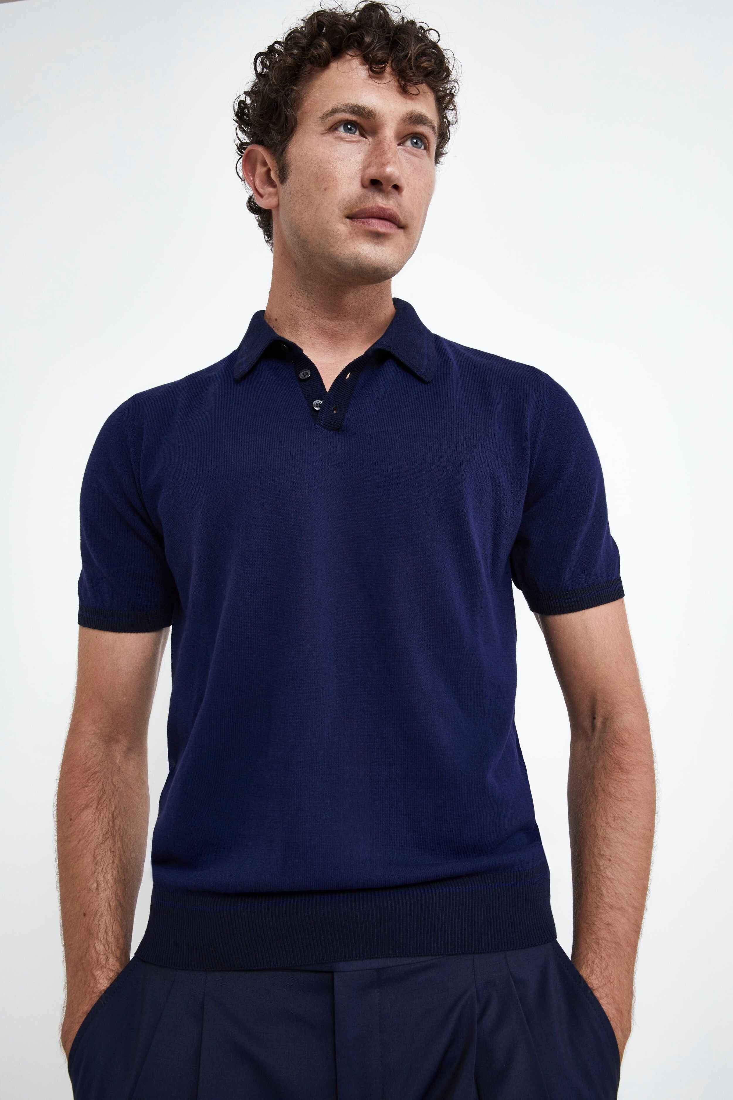 Baumwoll-Strick-Poloshirt - BLAU