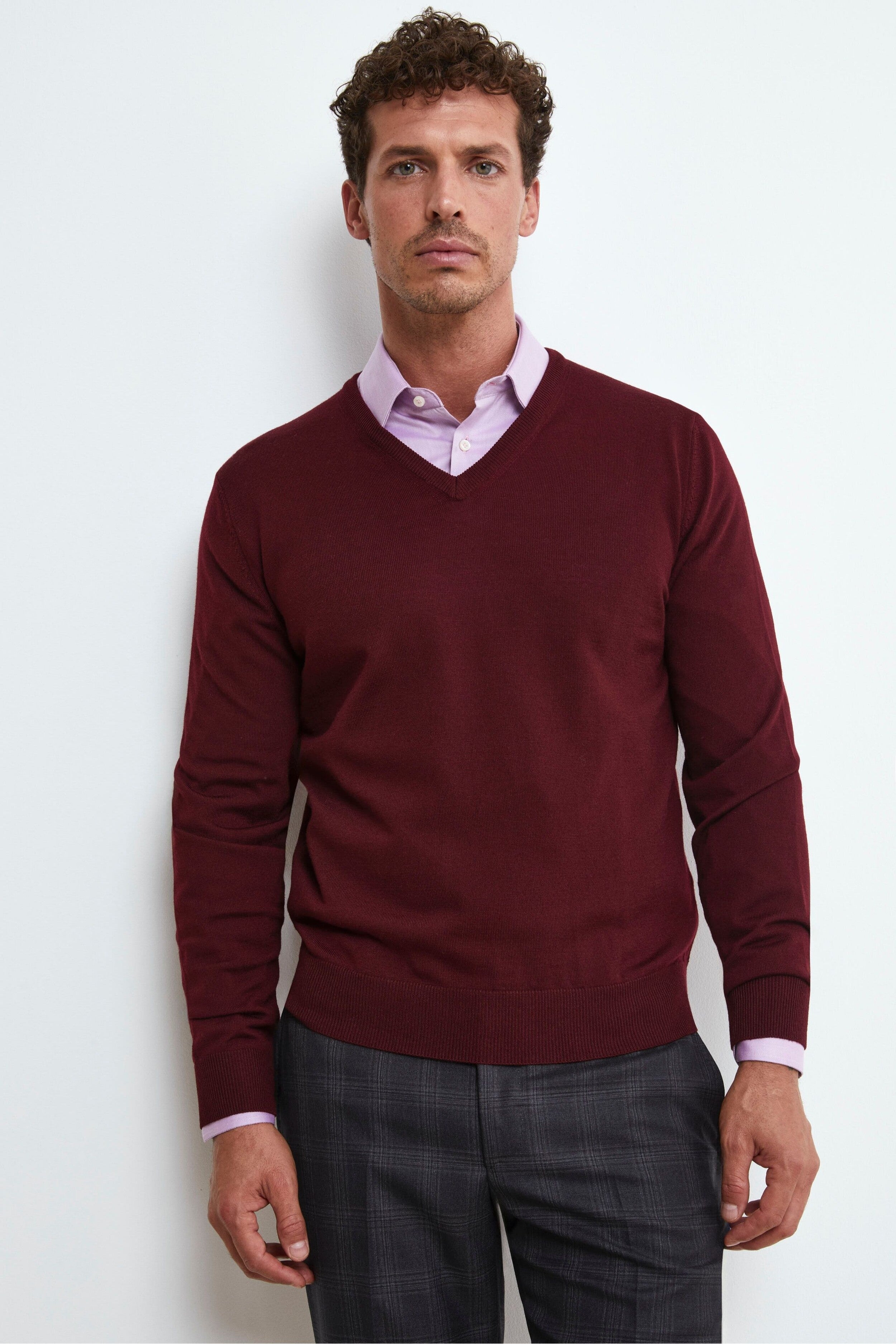 V-Neck Merino Wool Sweater - Burgundy