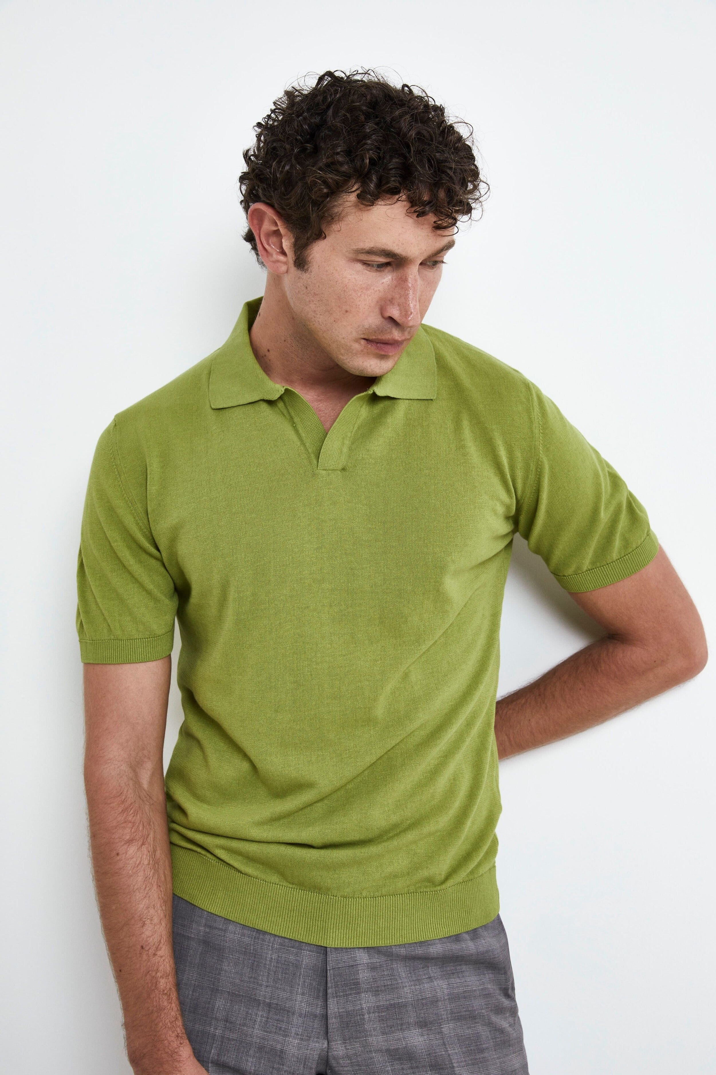 Knitted Casual Polo Shirt - LICHEN