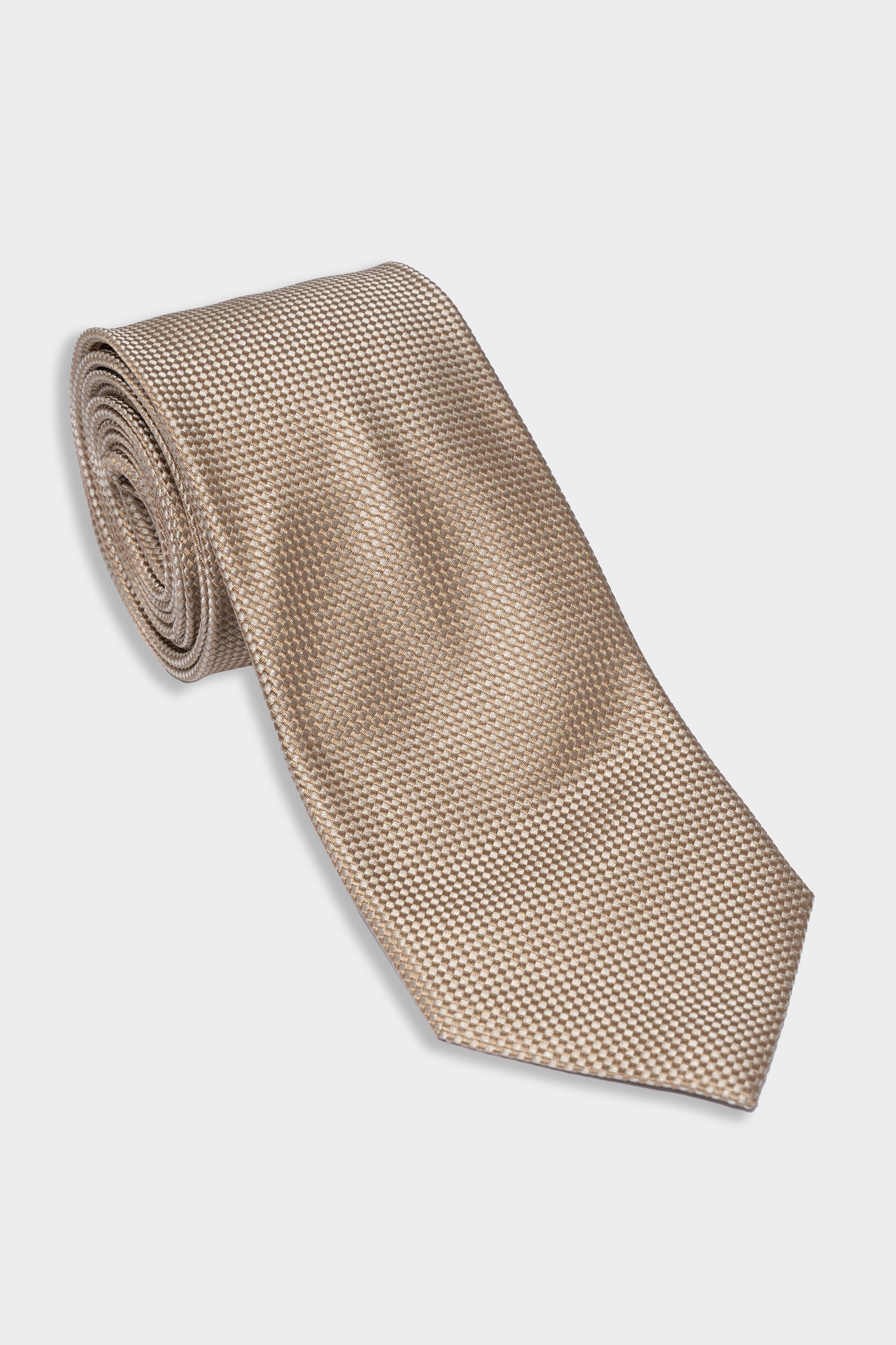 Yellow micro-patterned silk tie - BEIGE