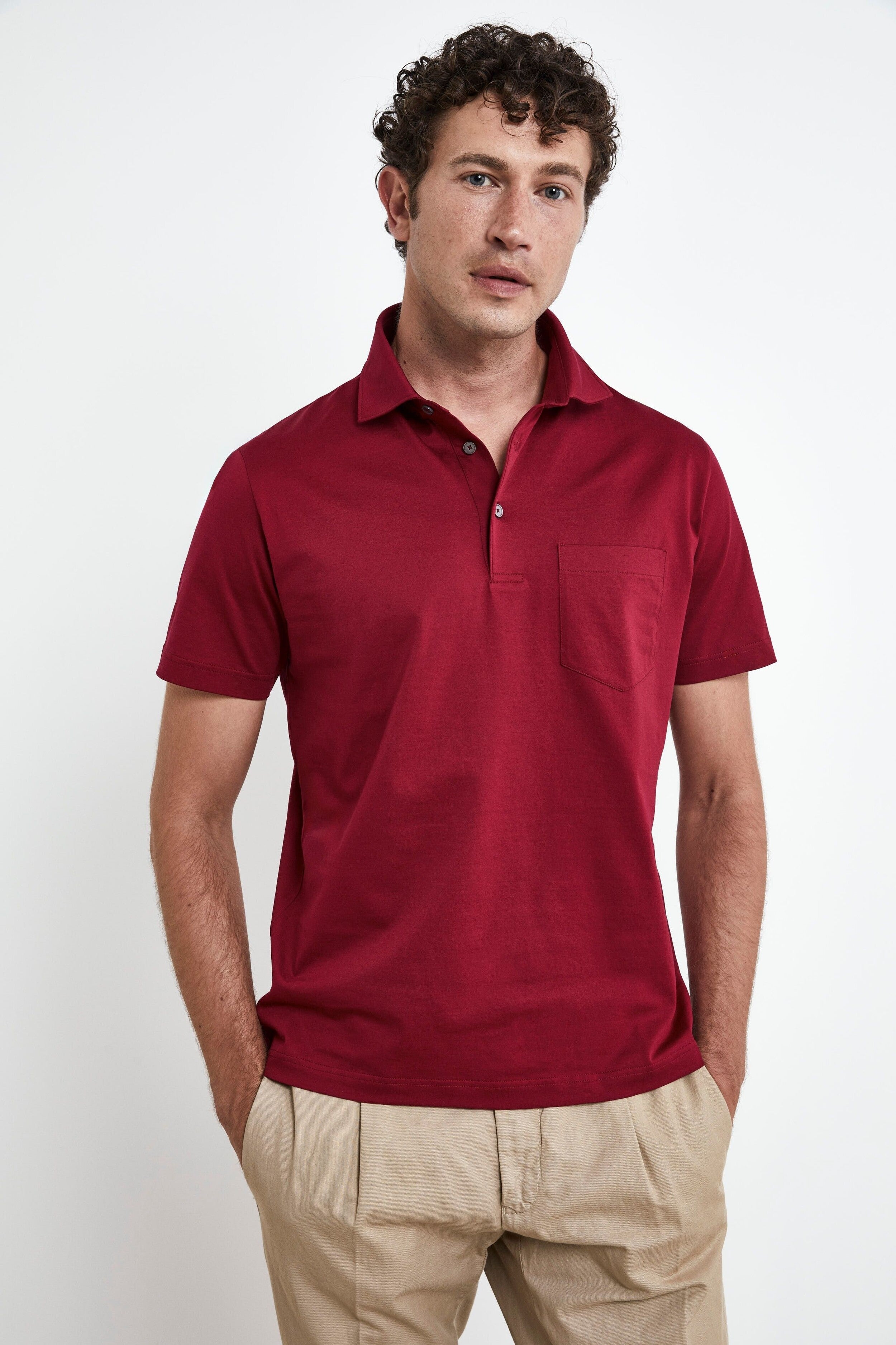 Poloshirt mit Tasche aus Lisle-Garn - Burgundisch