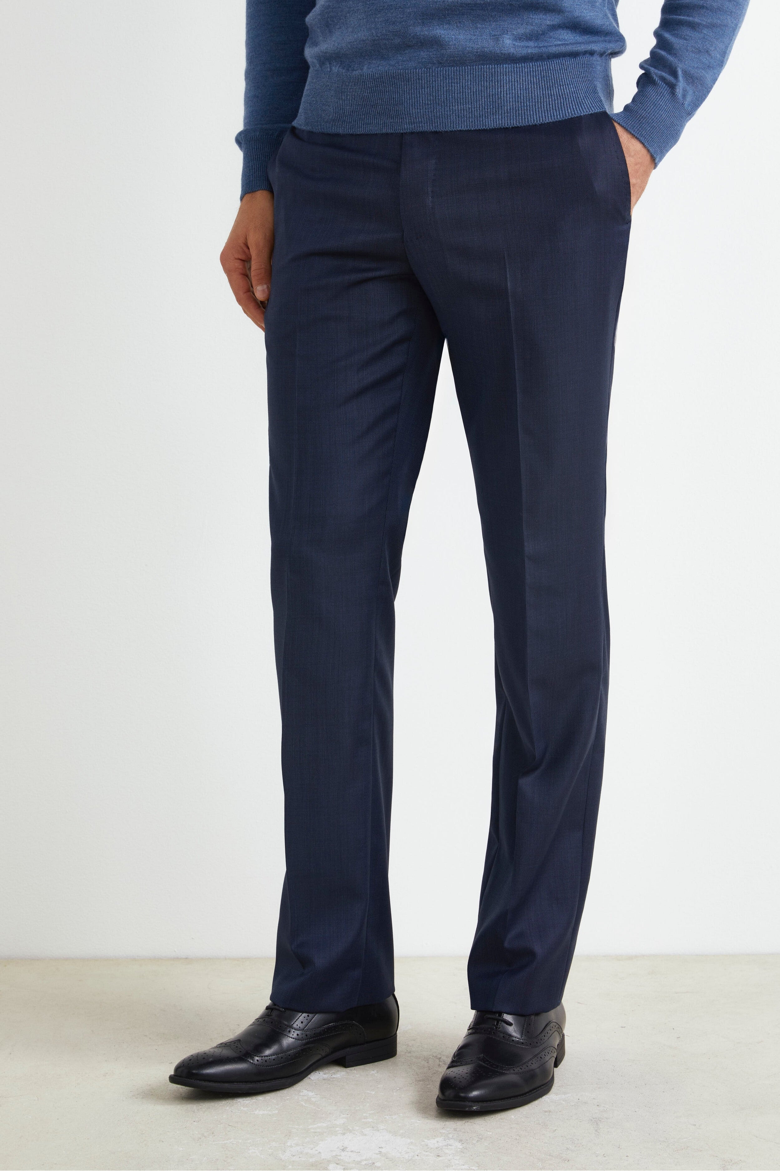 Pantalon Confort Fit en Laine - BLEU