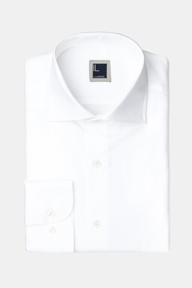 Chemise à col français en nid d’abeille - BLANC