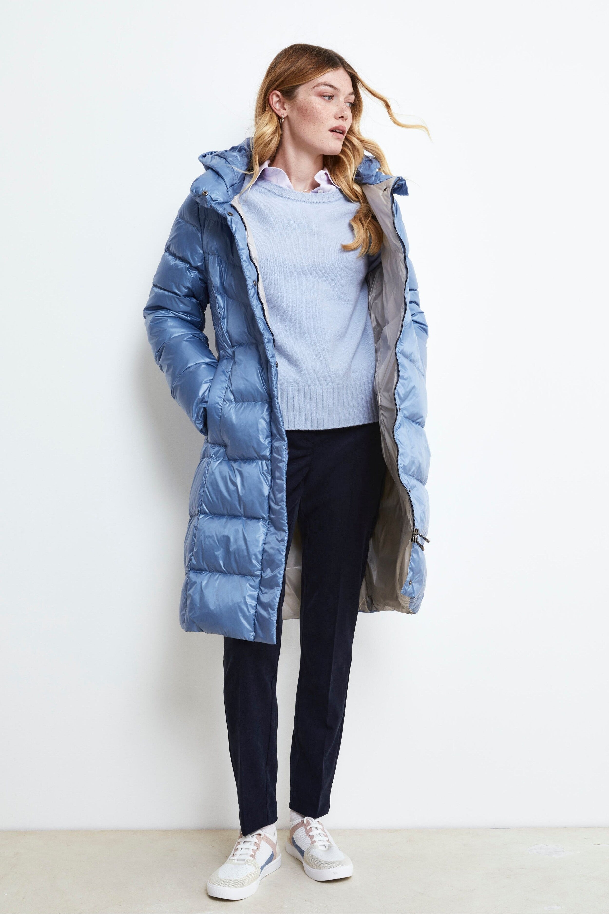 Hooded Down Jacket - Light blue