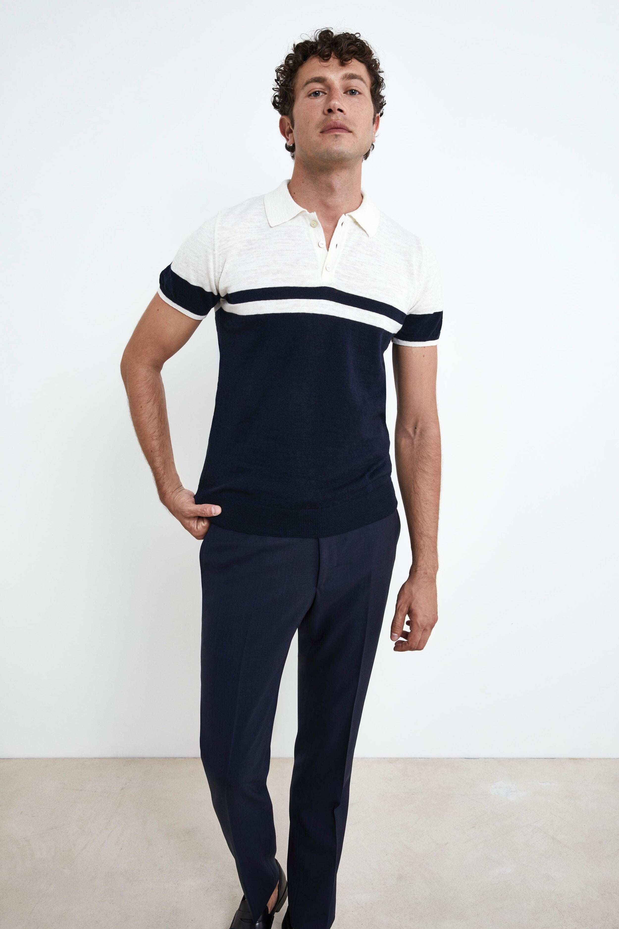 Polo à motifs en tricot - BLEU/LAIT