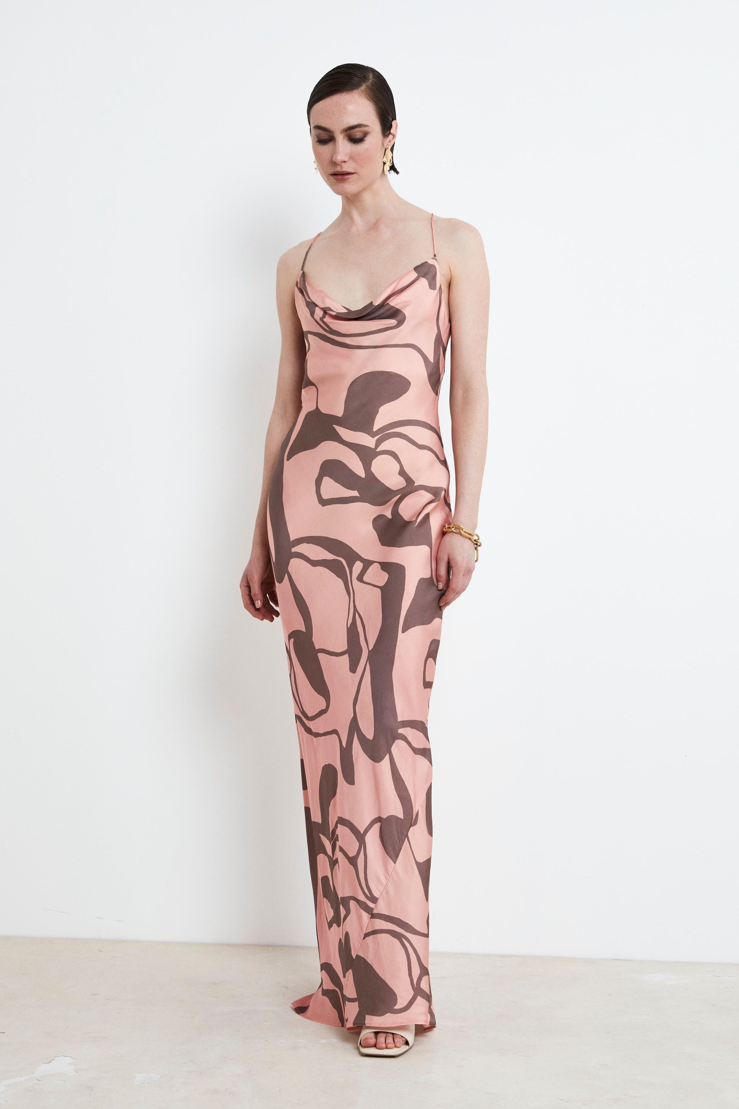 Midi Zeremonienkleid - Rosa Muster