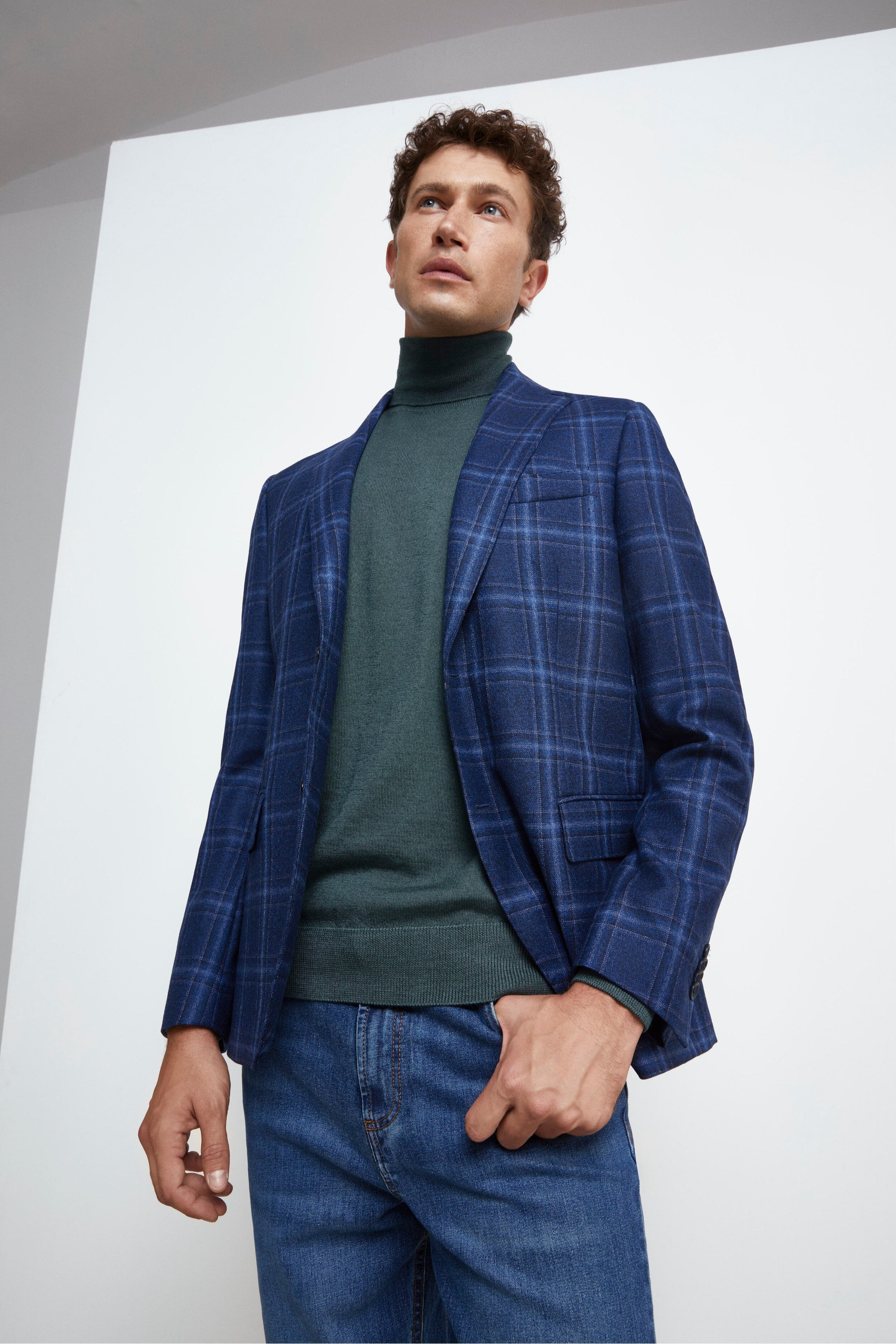 Elegant Wool Jacket - Blue check