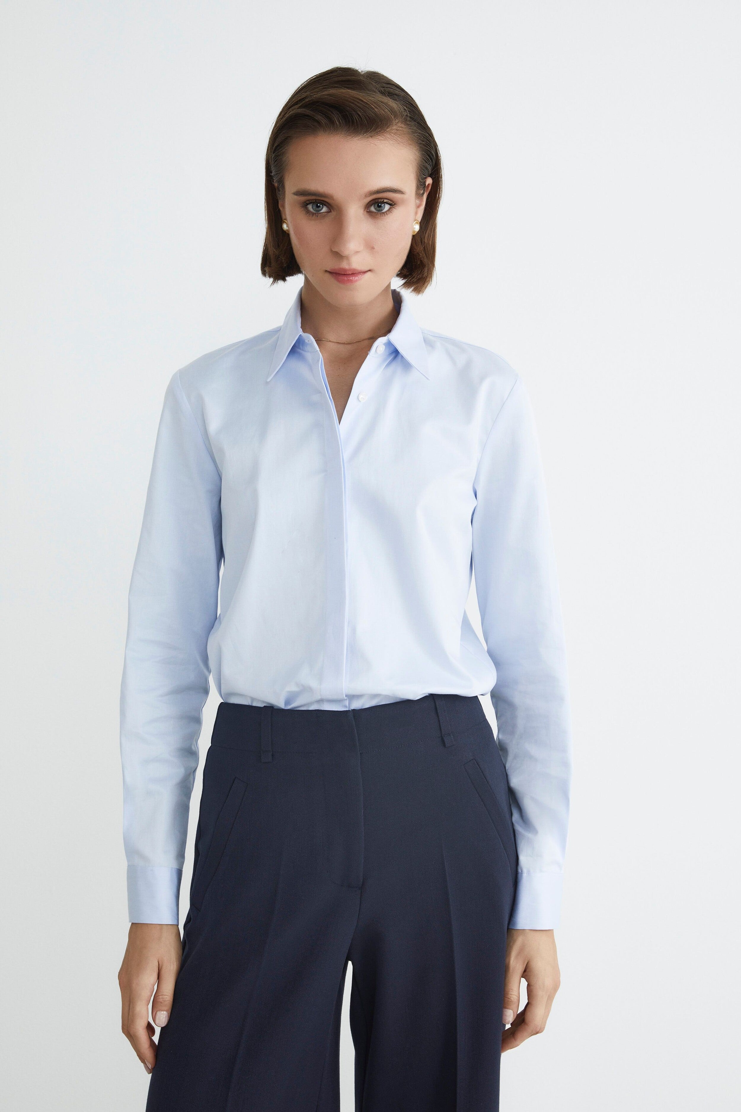 Chemise slim en coton - Bleu clair