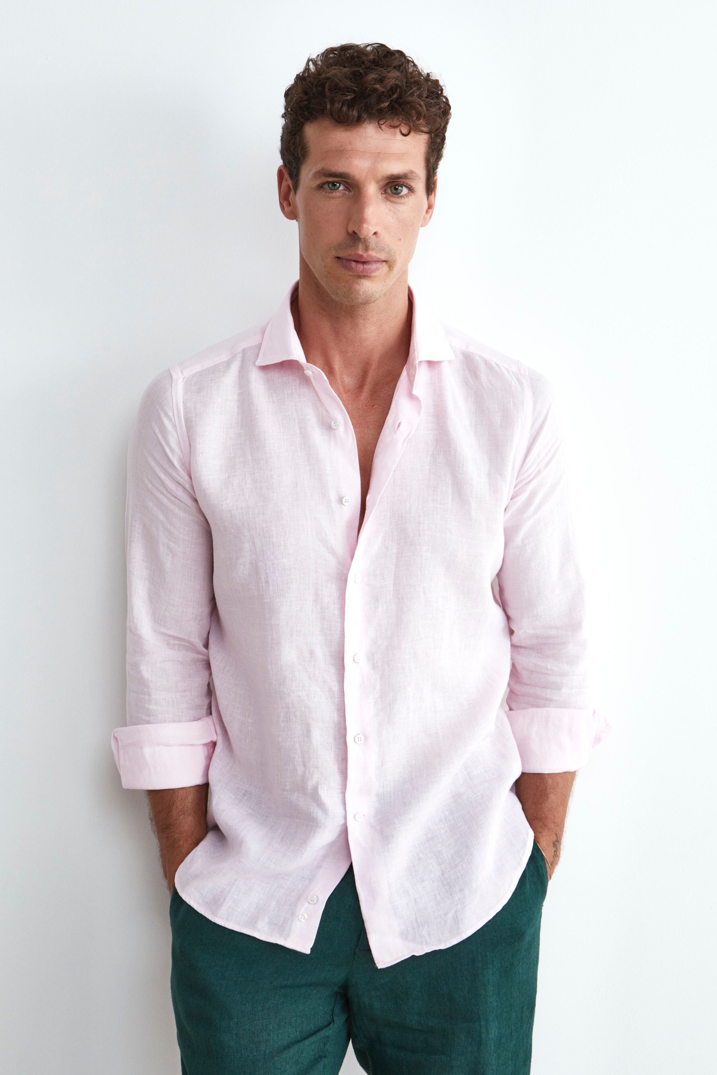 Pink Custom Fit Linen Shirt - ROSA