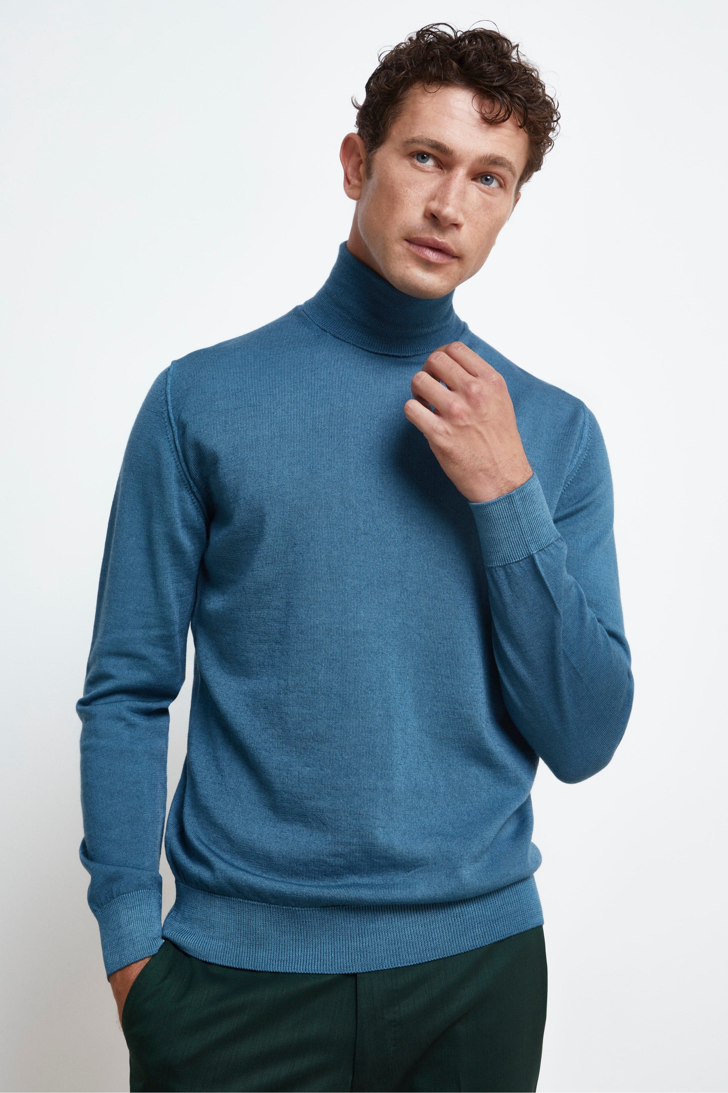 Herren Rollkragenpullover aus Merinowolle - Luftwaffe blau