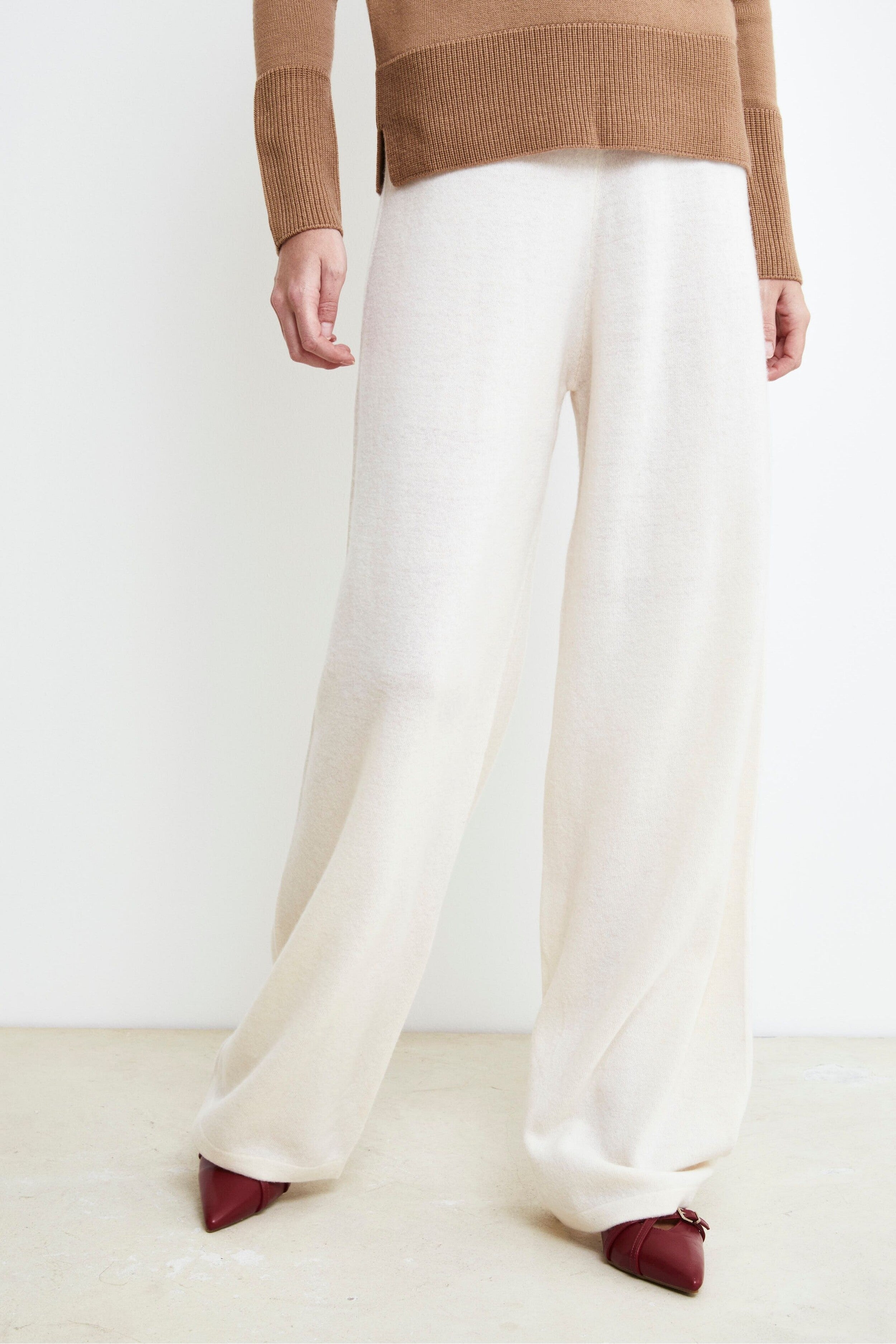 Pantalon en laine et cachemire - Blanc crème