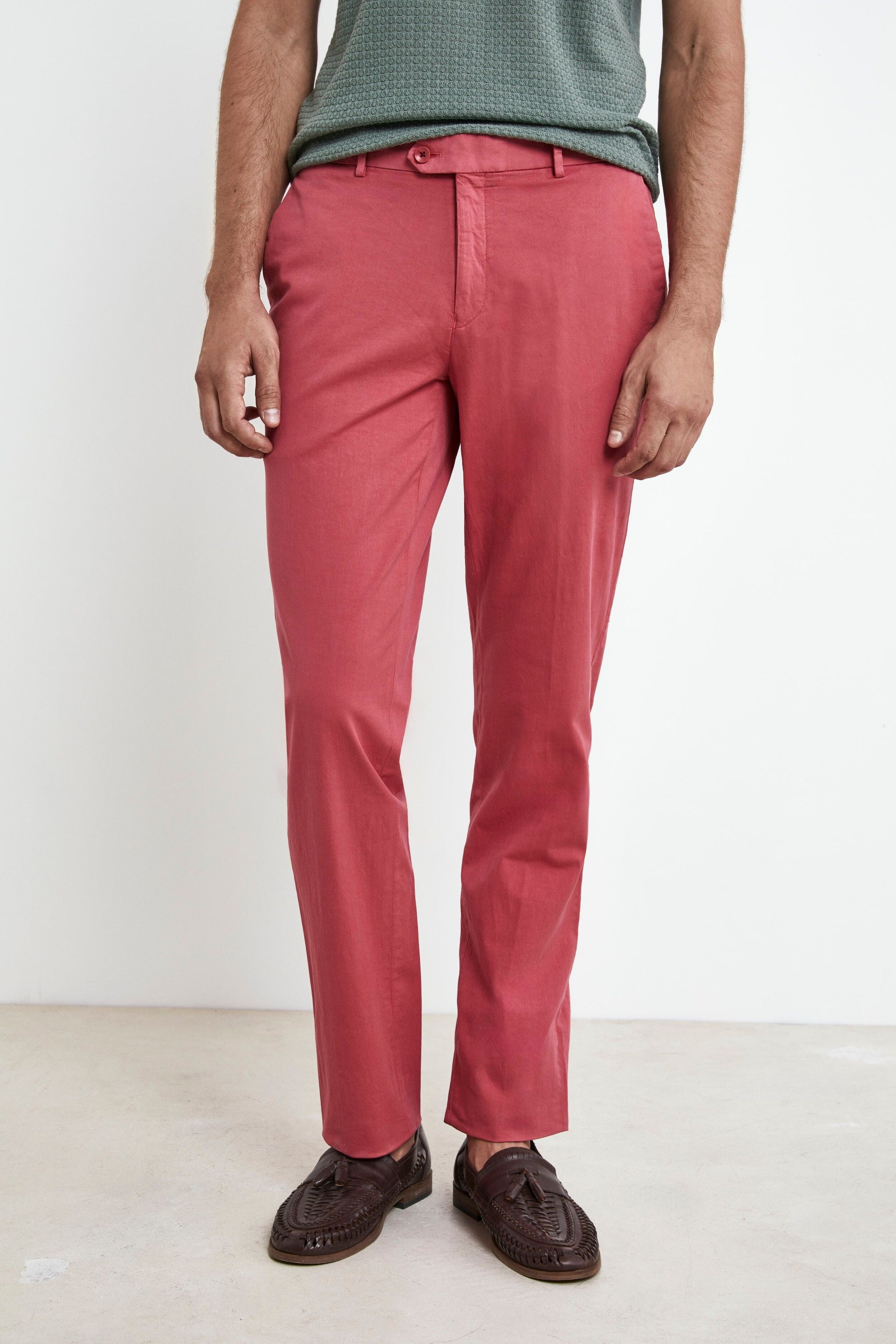 Structured Cotton Trousers - Coral pink