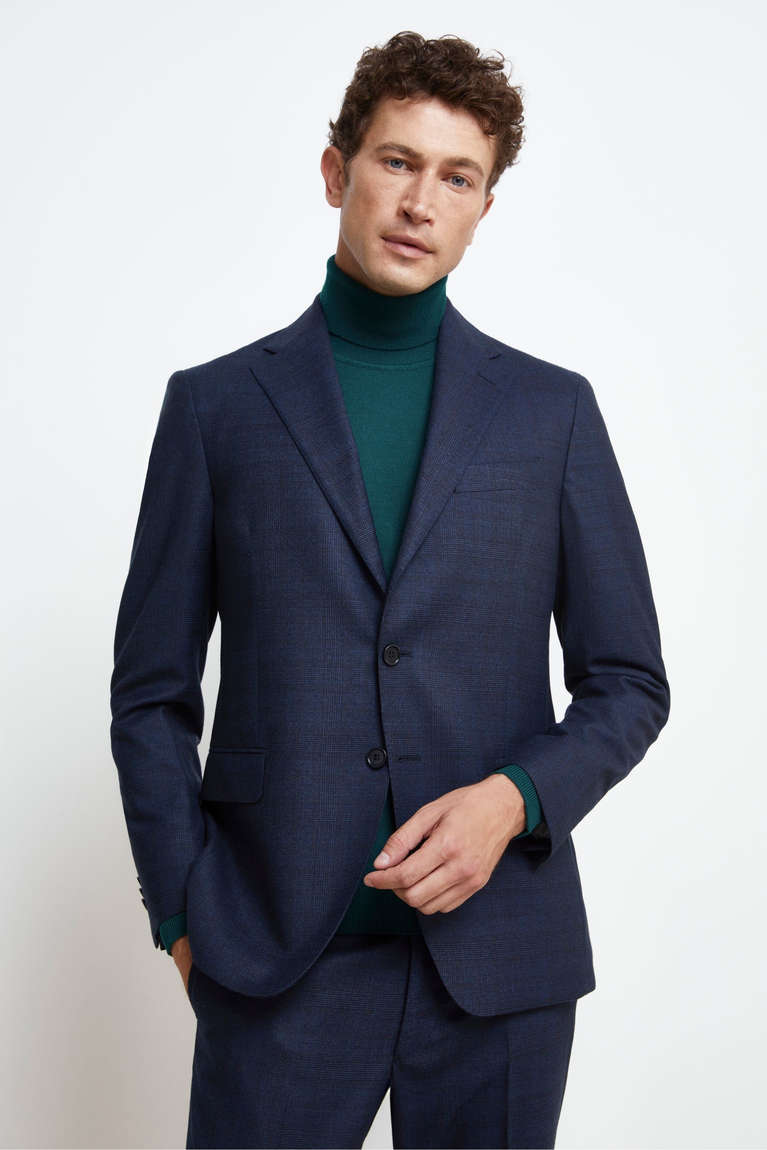 Costume Slim Fit élégant en laine - vichy bleu