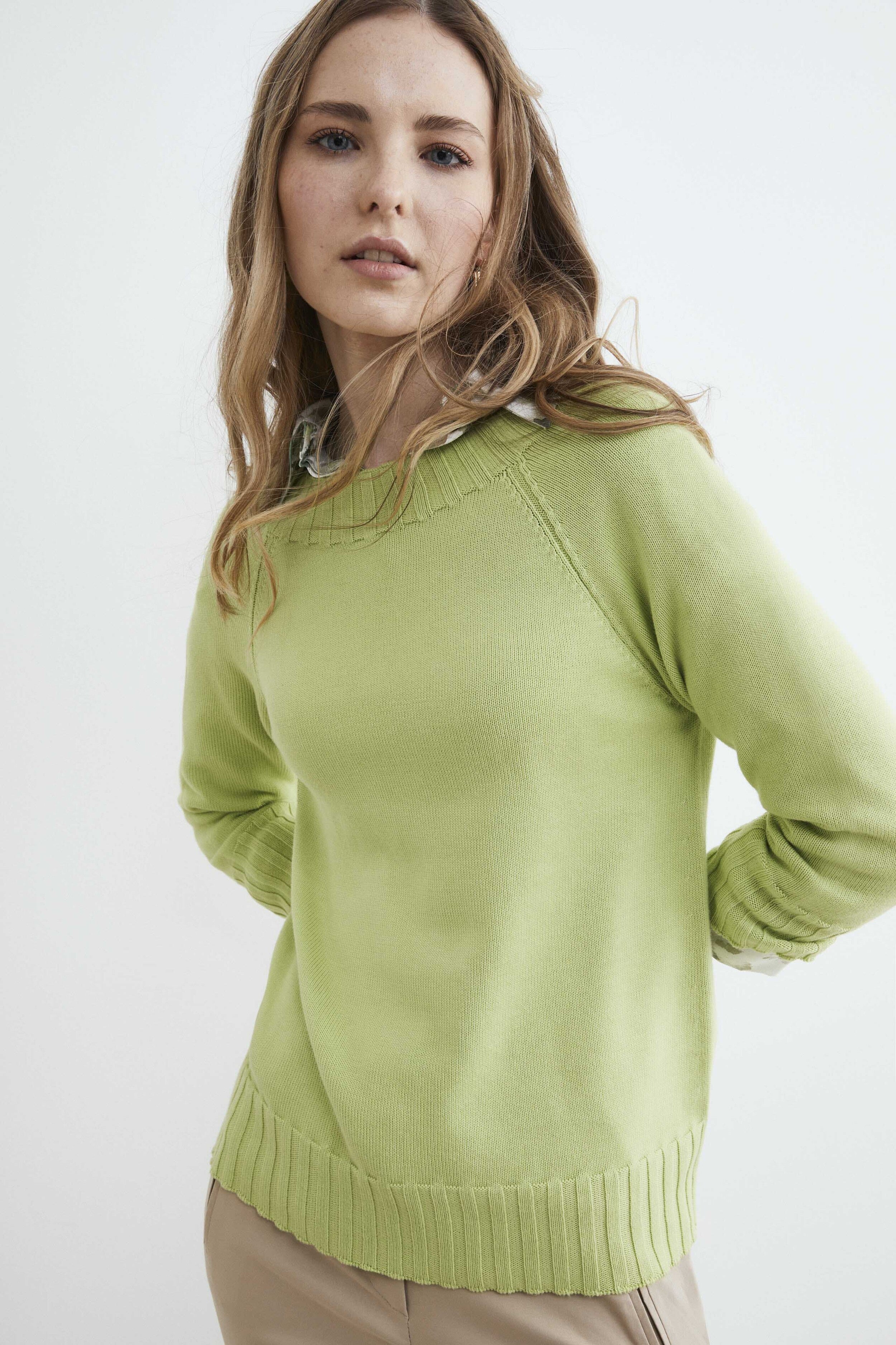 Ribbed cotton sweater - GREEN