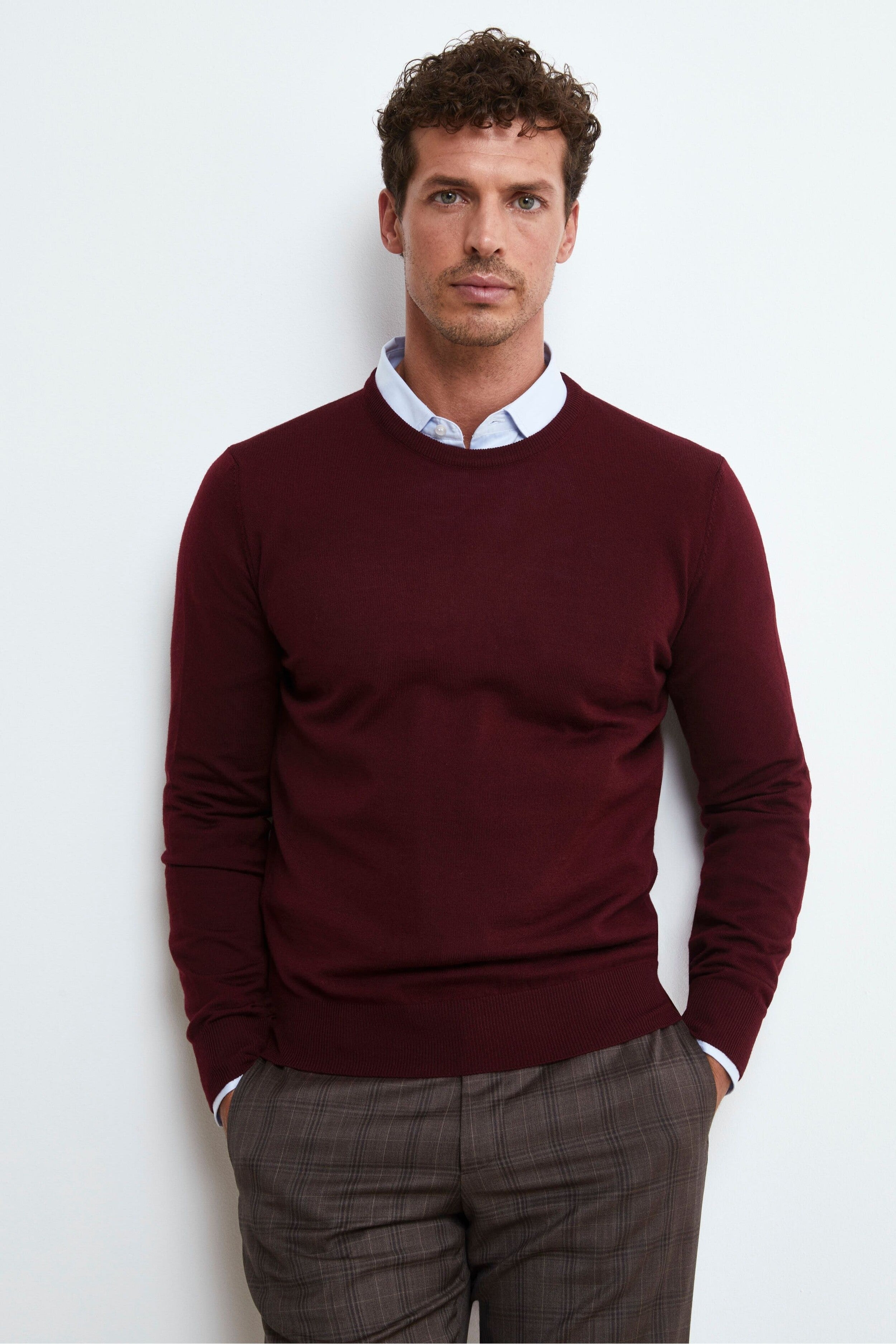 Merino Wool Crewneck Sweater - Burgundy