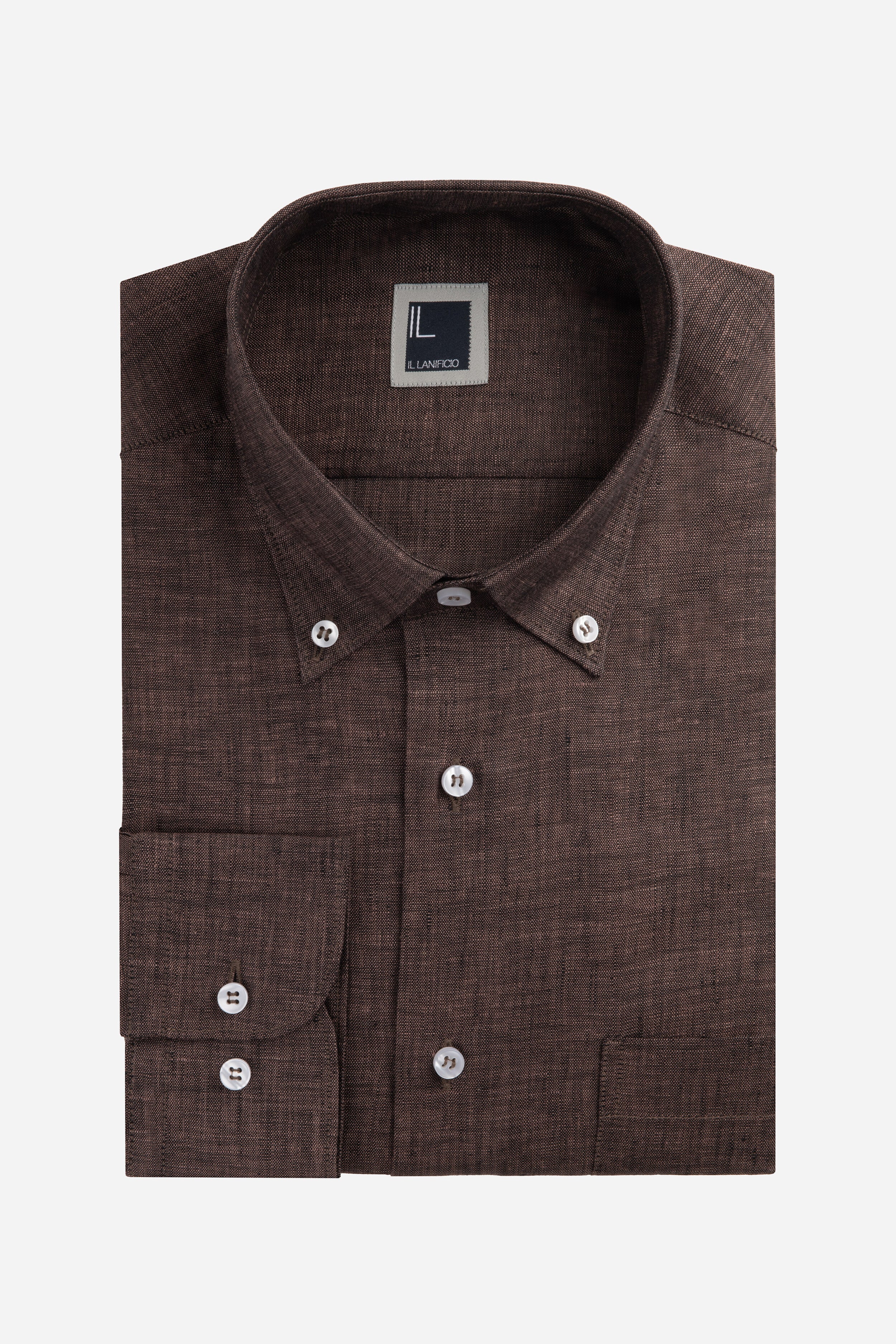 Regular fit linen shirt - brown