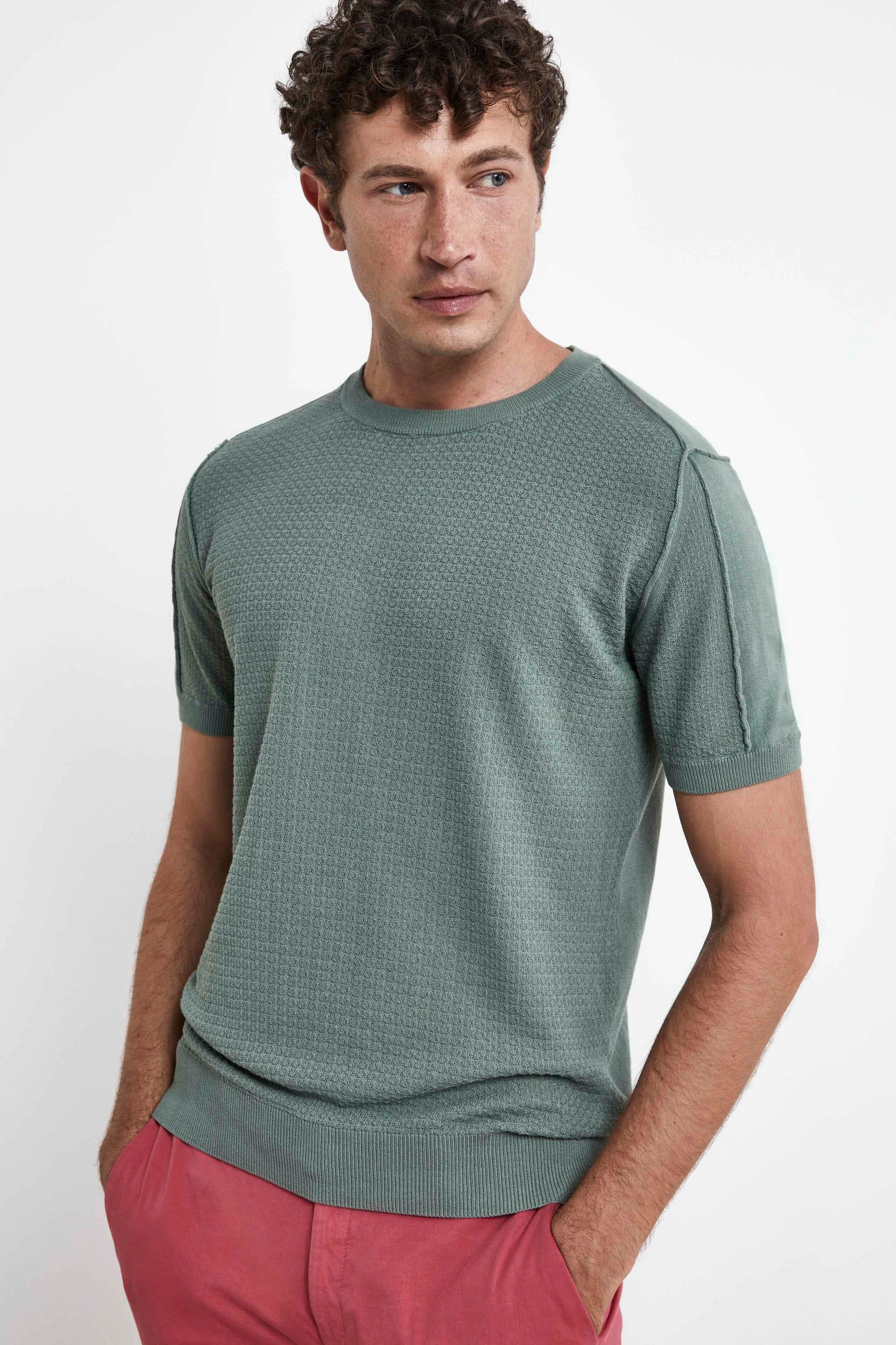 T-shirt structuré en coton - Vert militaire