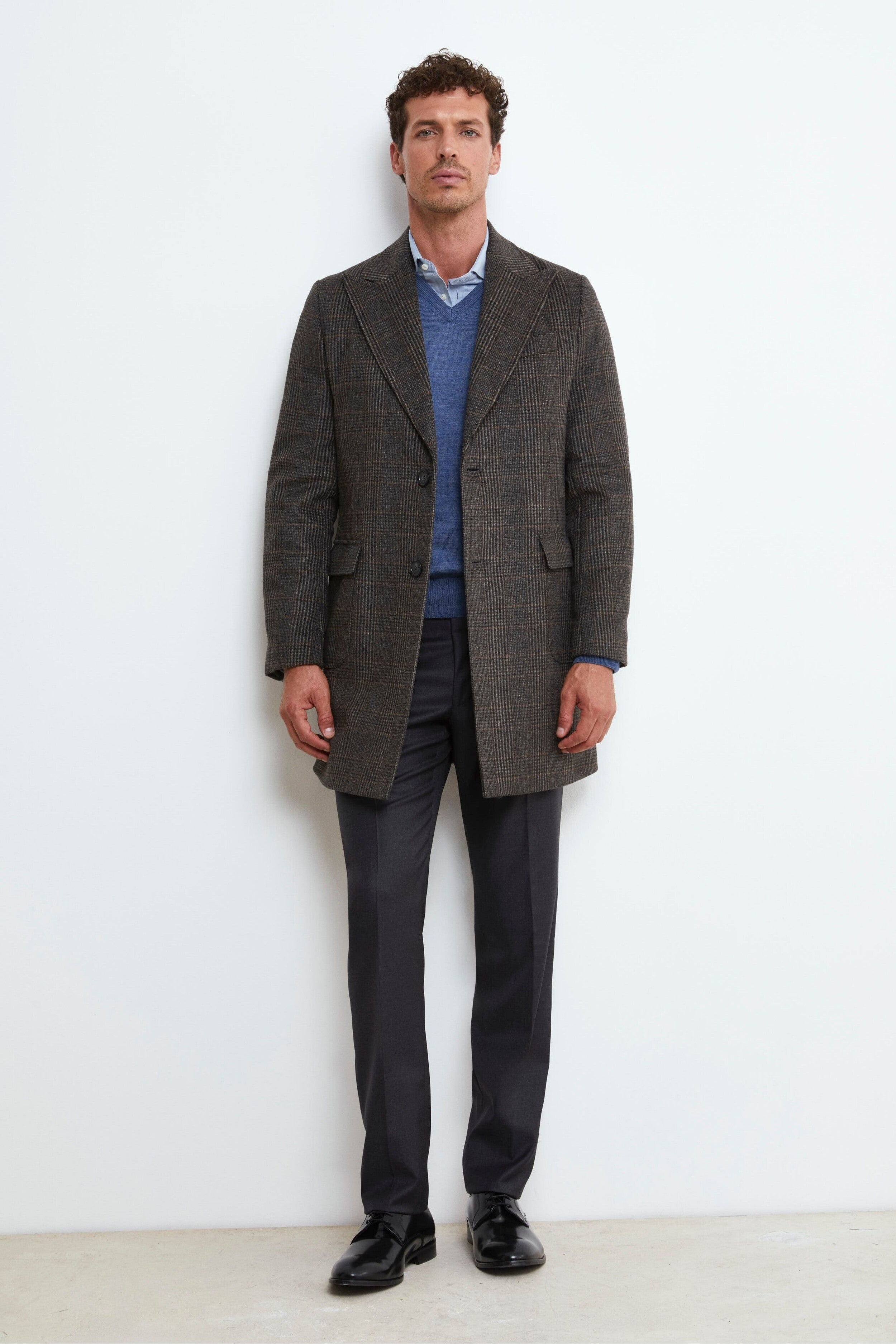 Check Wool and Cashmere Coat - Brown check