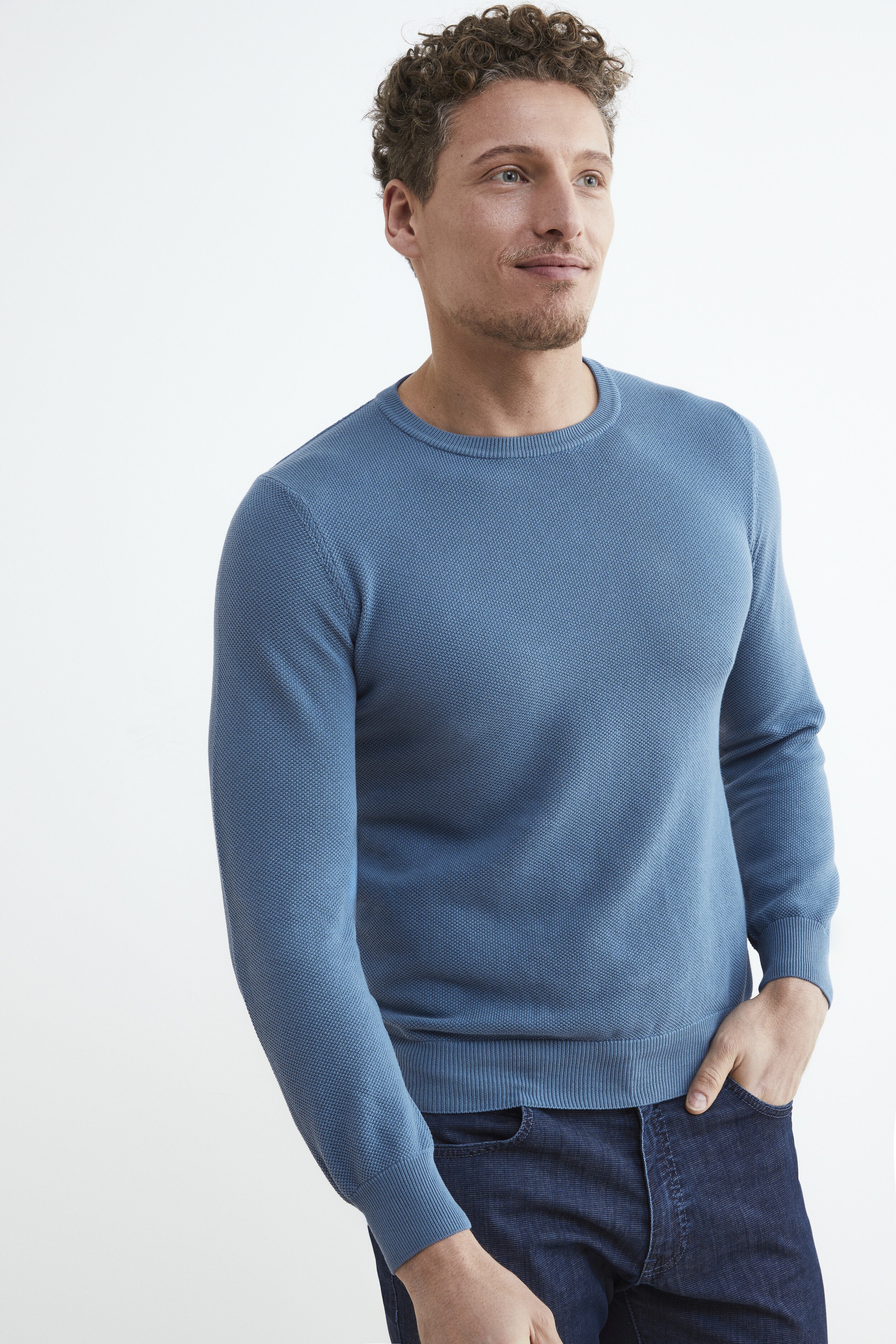 Pull en coton à col rond - DENIM