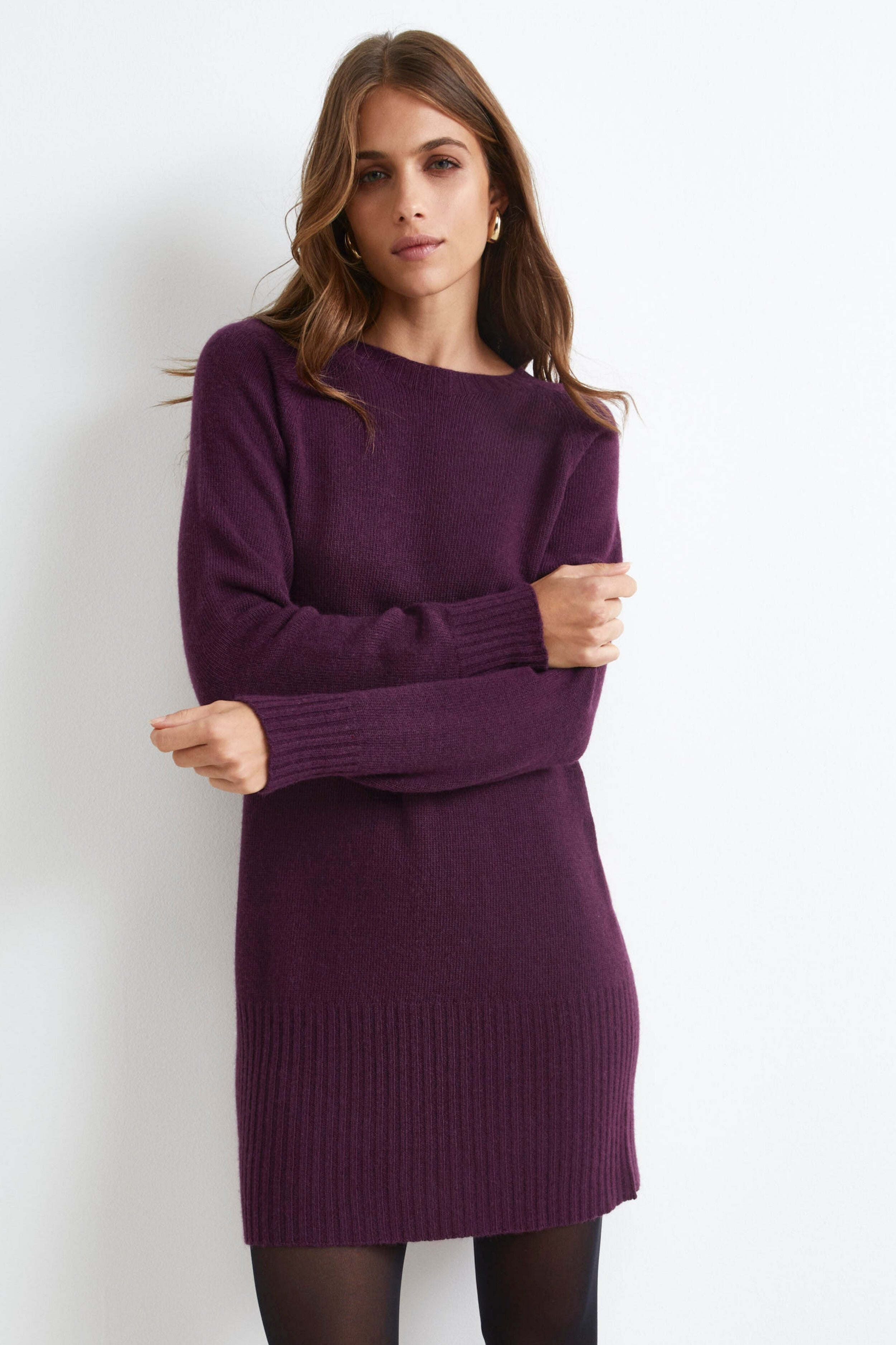 Midi Dress in Cashmere Blend - Wine red