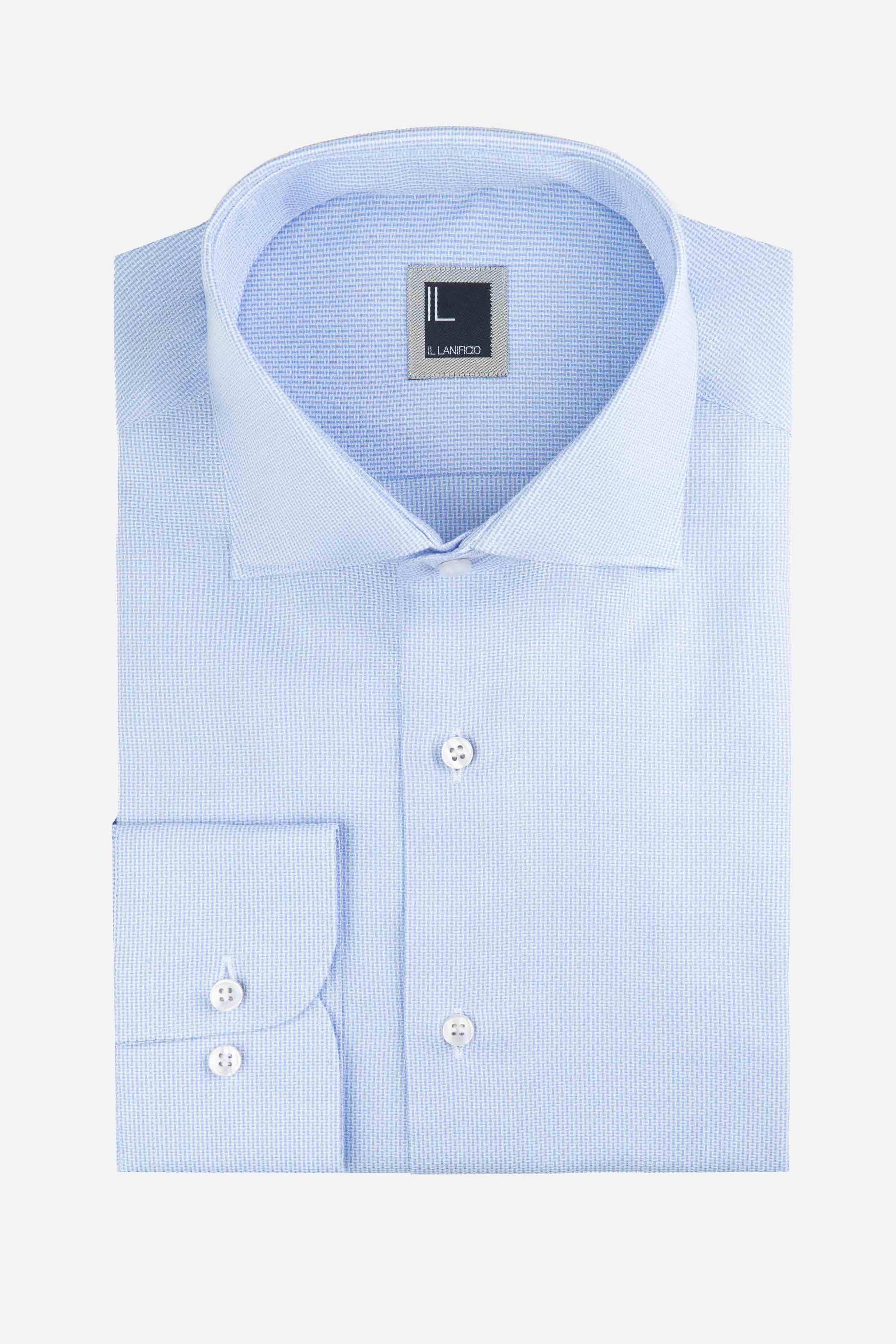 French neck patterned shirt - Light blue pattern